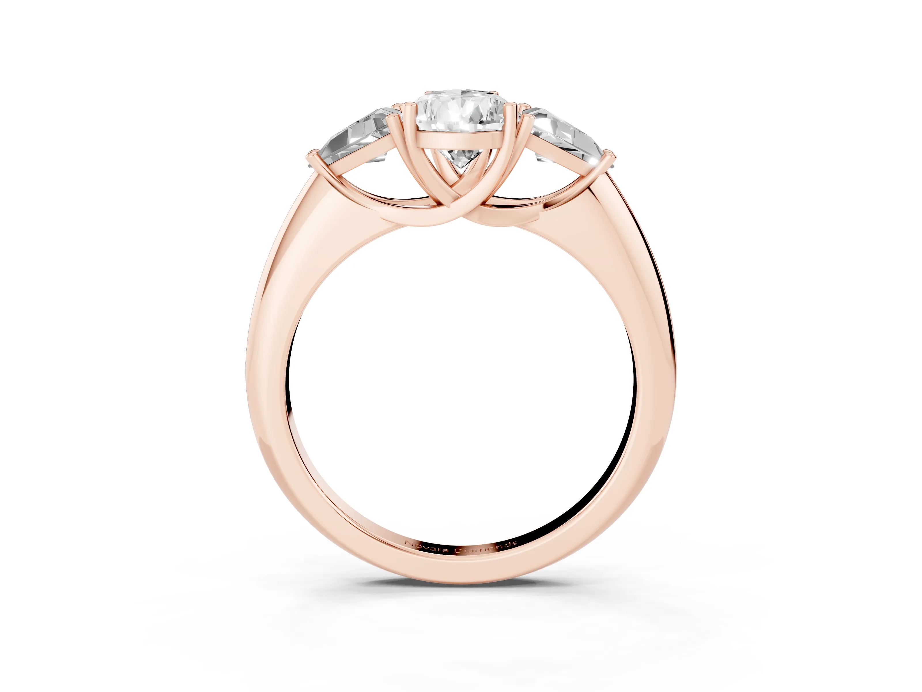 Pear Cut Diamond Three-Stone Engagement Ring Set in Rose gold with Trillion Side Stones
