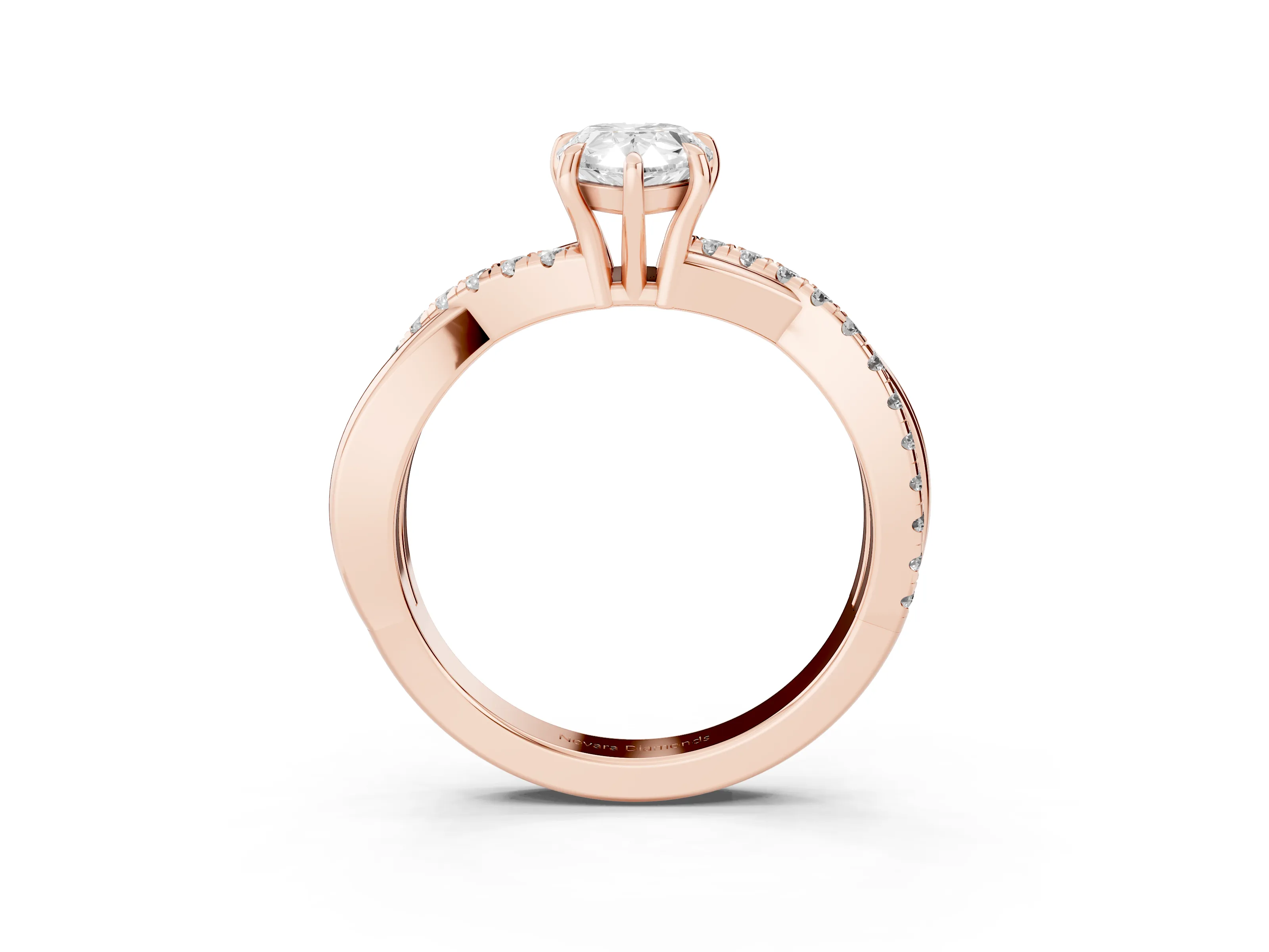 Pear Cut Diamond Twisted Pavé Band Ring Set in Rose gold with Prong Setting