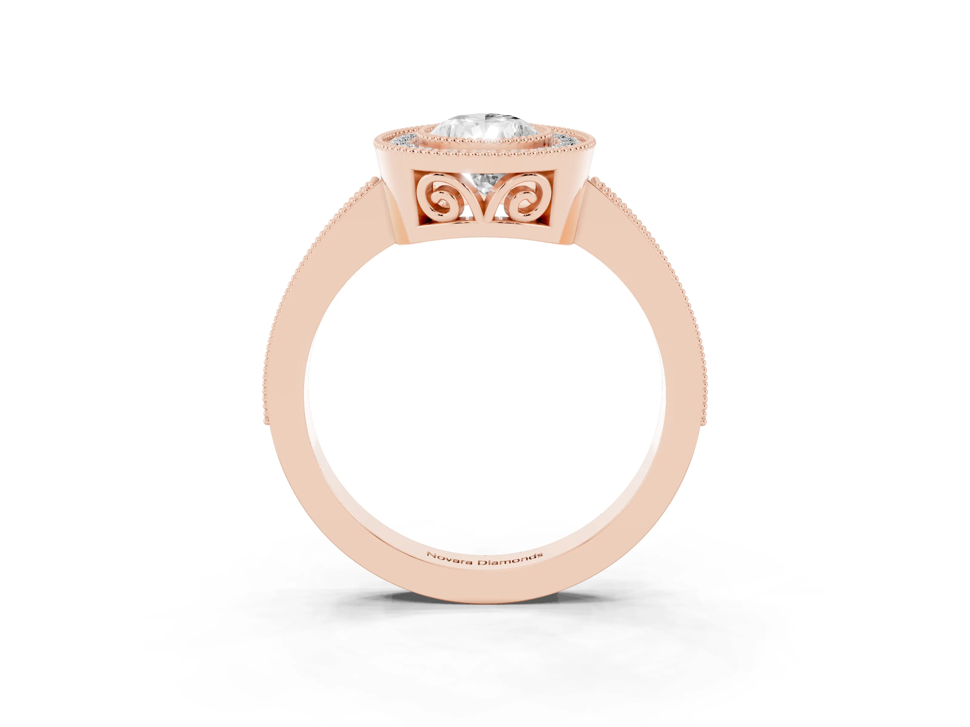 Pear Cut Diamond Halo Ring Set in Rose gold with Pavé Band and Milgrain-Edged Prongs