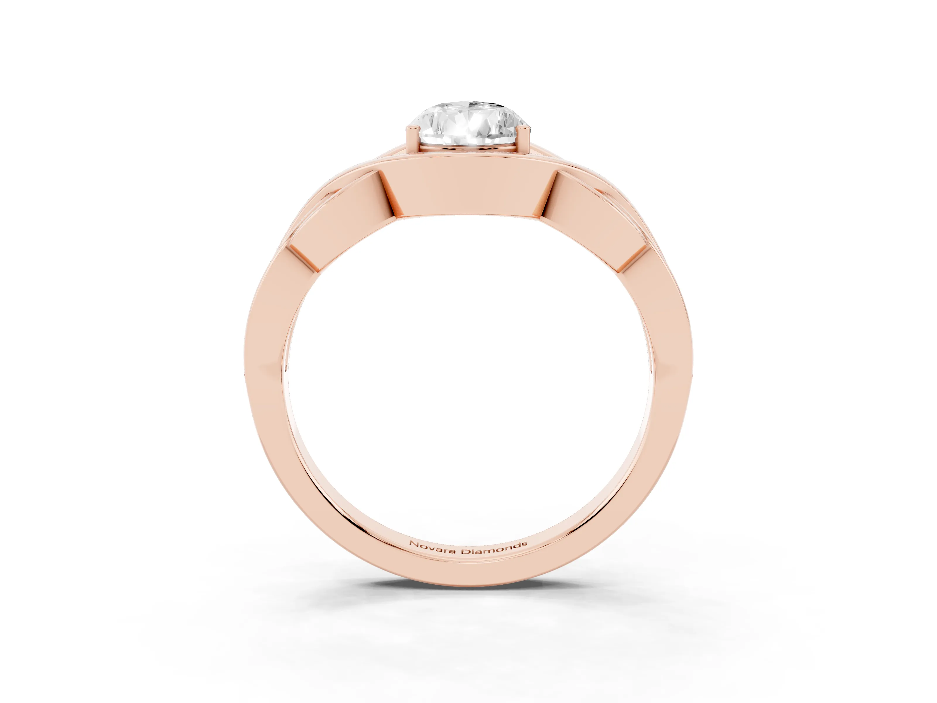Pear Cut Diamond Solitaire Ring Set in Rose gold with Intertwined Band