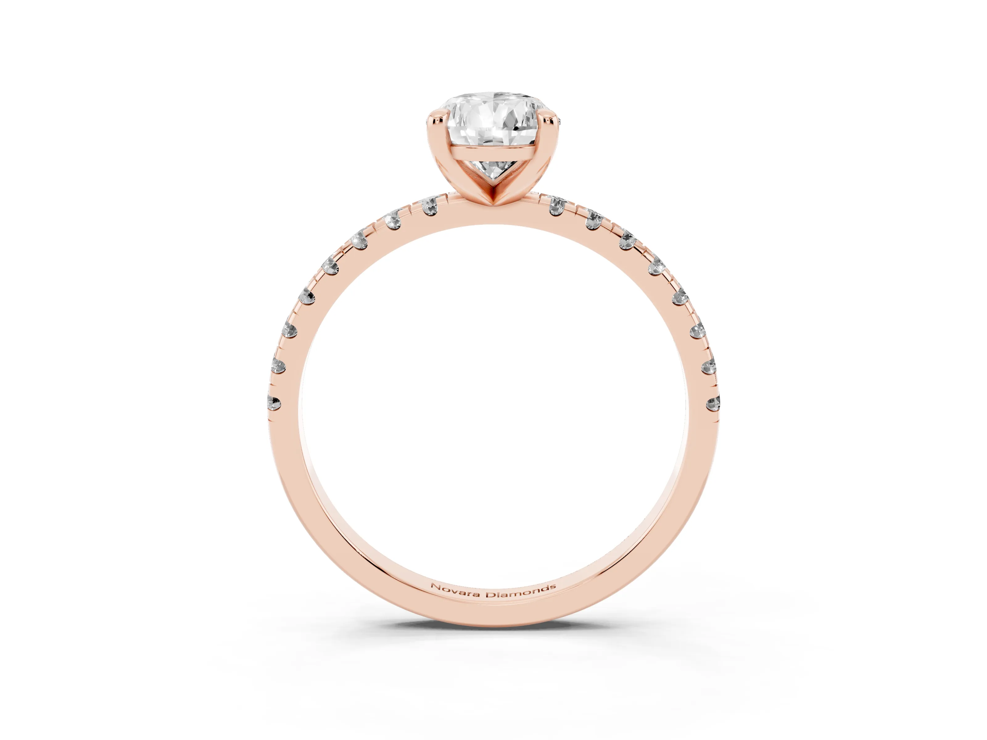 Pear Cut Diamond Brilliant Solitaire Ring Set in Rose gold with Pavé Band and Prong Setting
