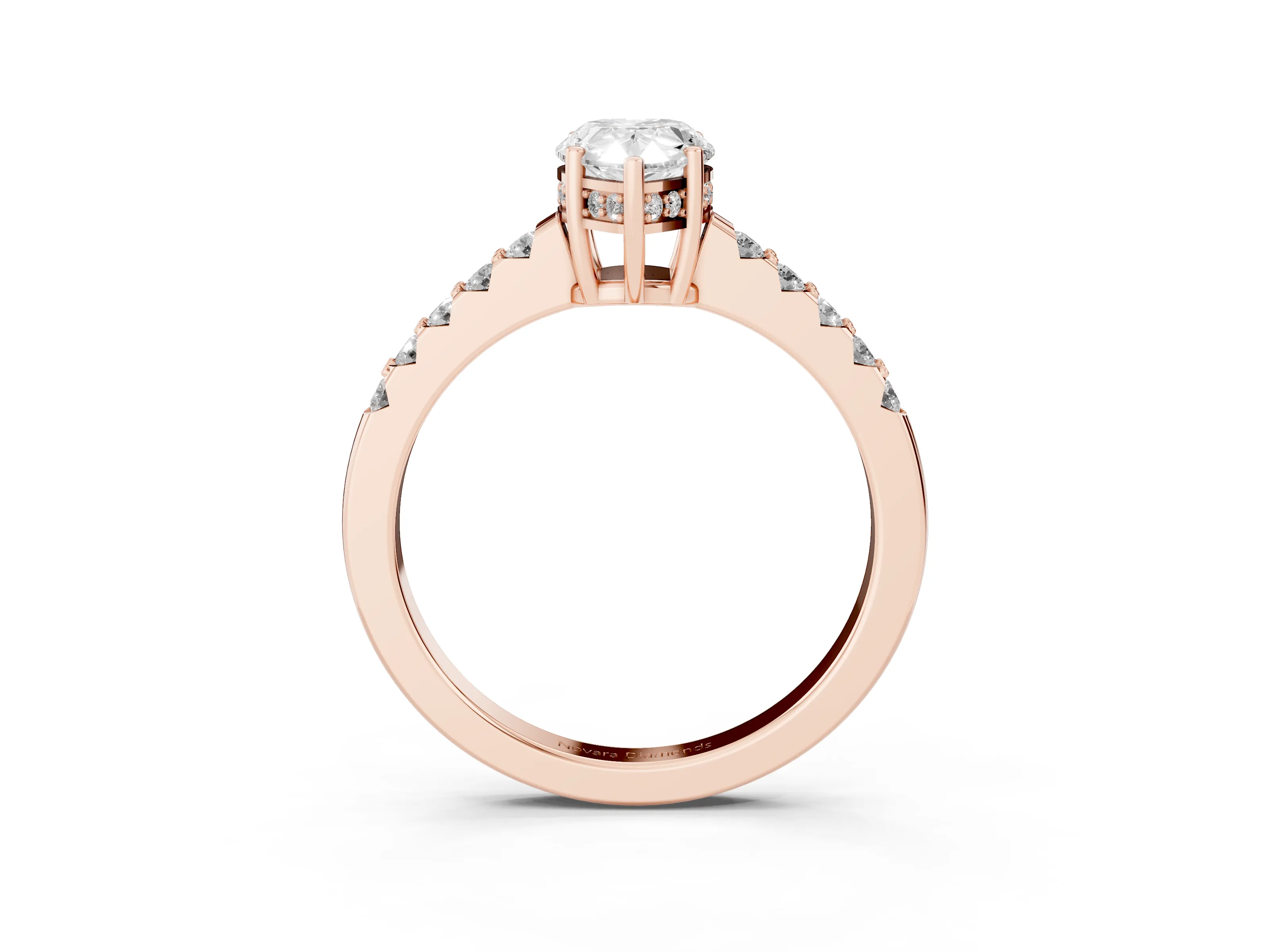 Pear Cut Diamond Solitaire Engagement Ring Set in Rose gold with Pavé Band and Prong Setting