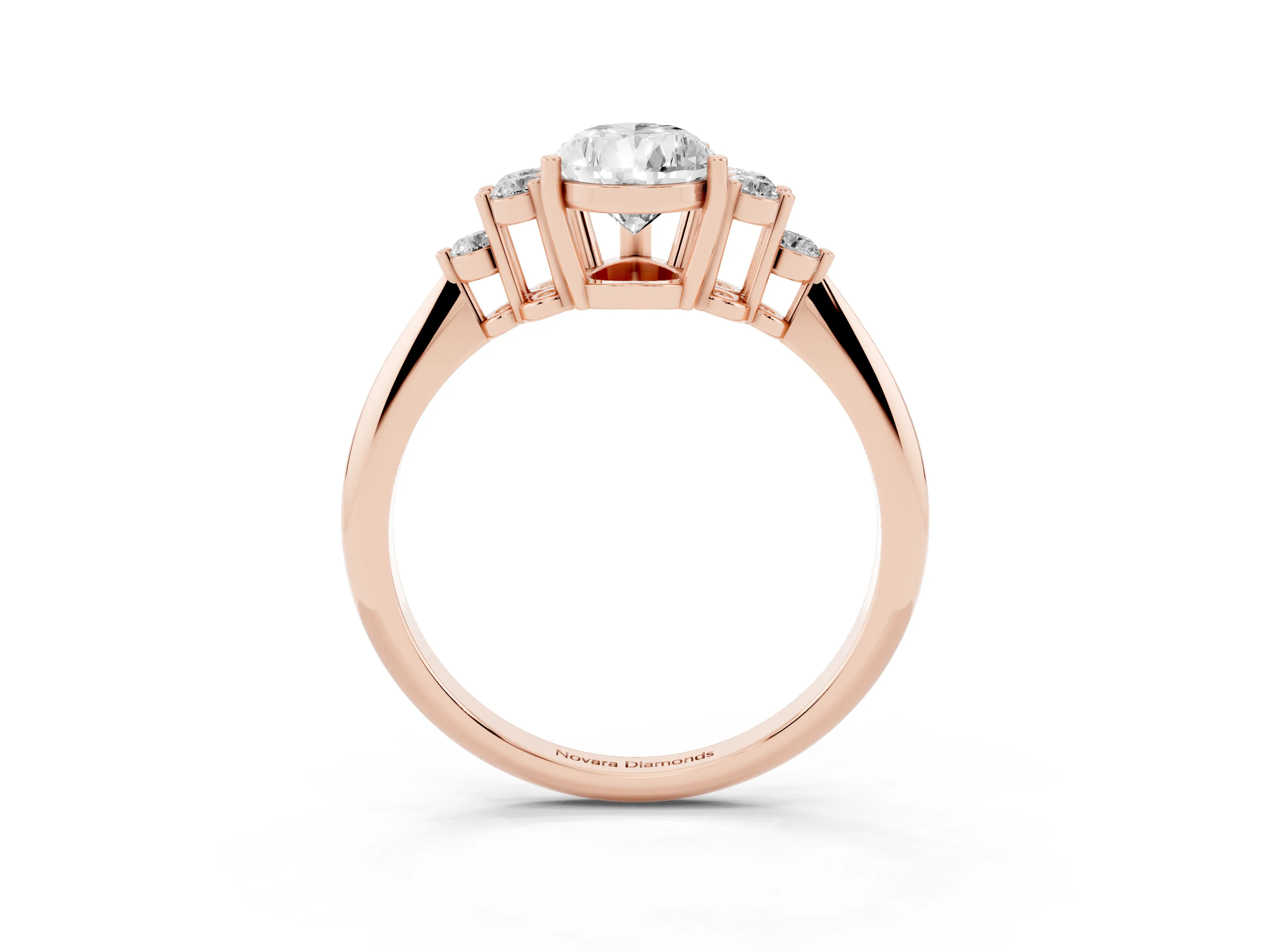 Pear Cut Diamond Cluster Ring Set in Rose gold with Plain Band and Prong Setting