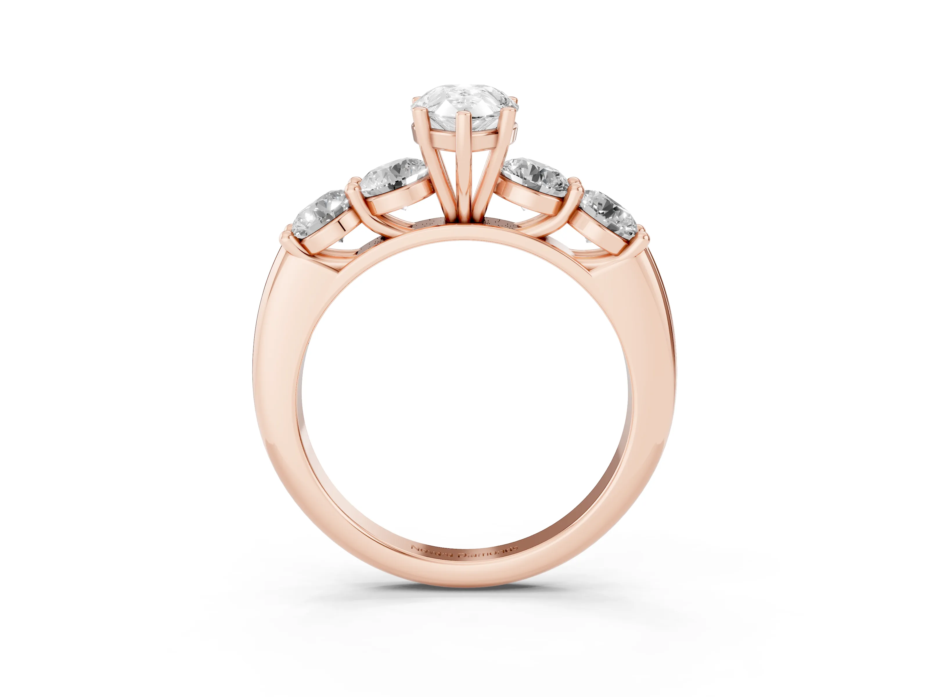 Pear Cut Diamond Five-Stone Prong Set Ring Set in Rose gold with Classic Band