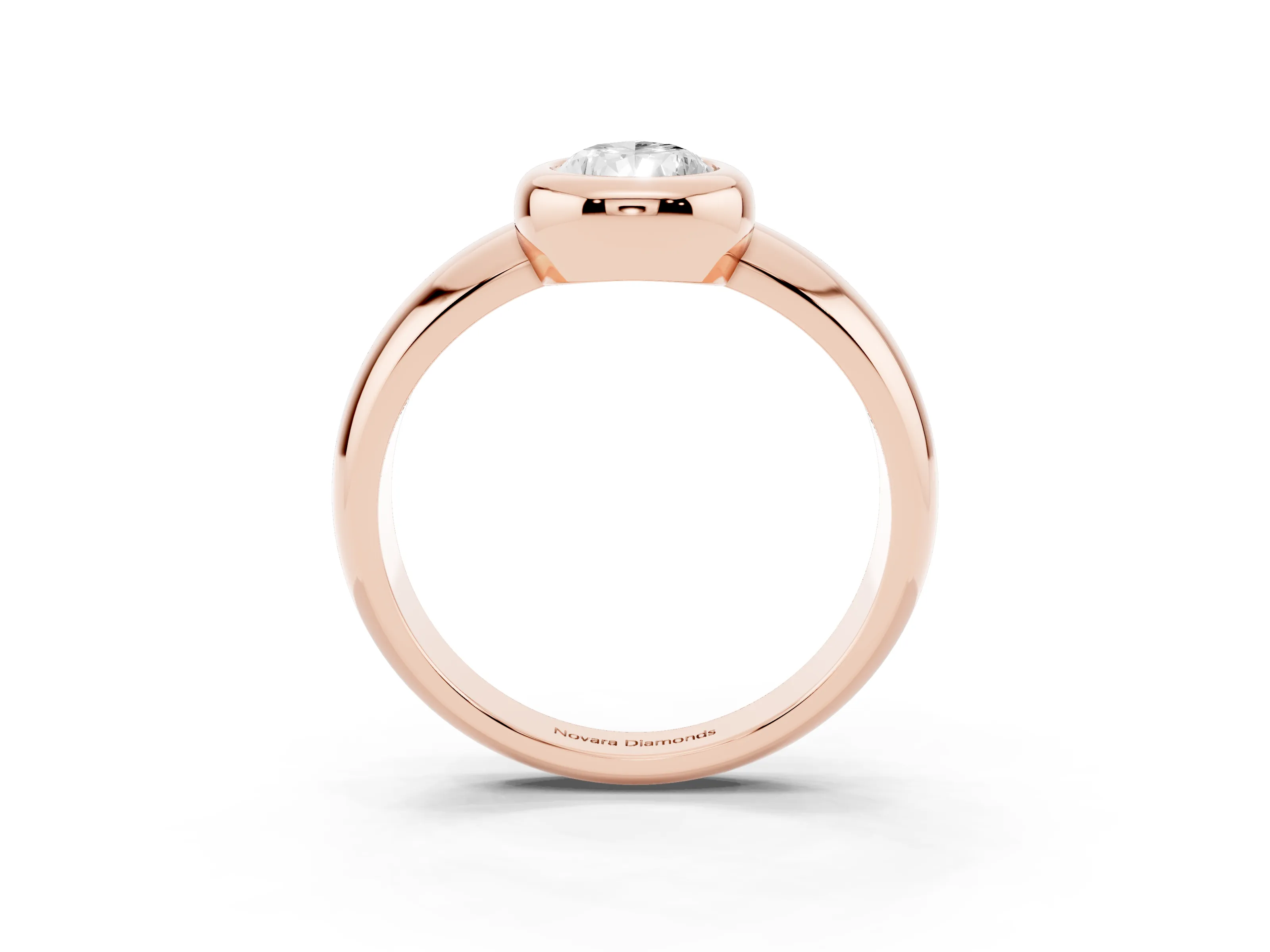 Bezel Set Pear Cut Diamond Solitaire Ring Set in Rose gold with Wide Band