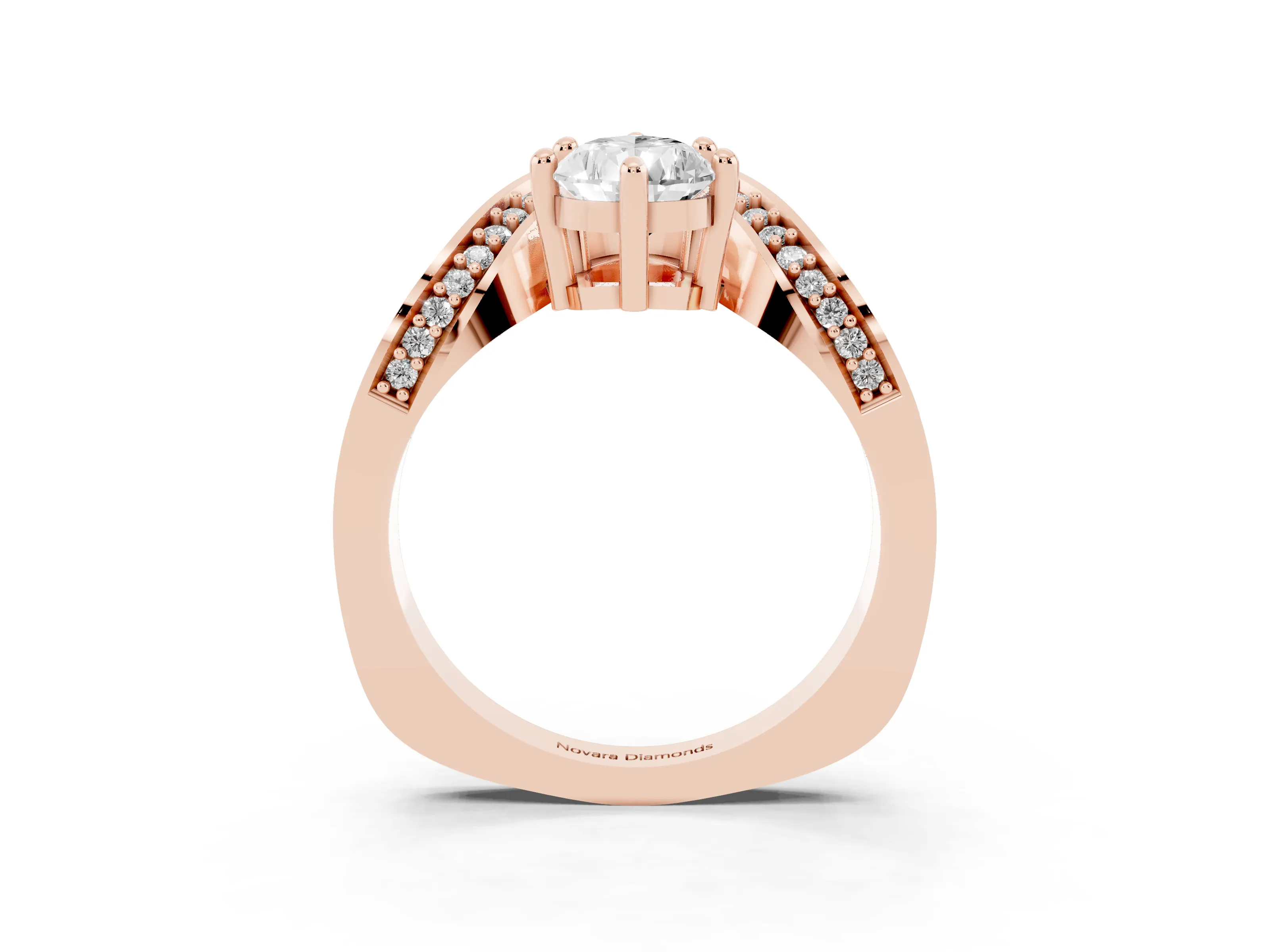 Pear Cut Diamond Solitaire Engagement Ring Set in Rose gold with Pavé Shoulders
