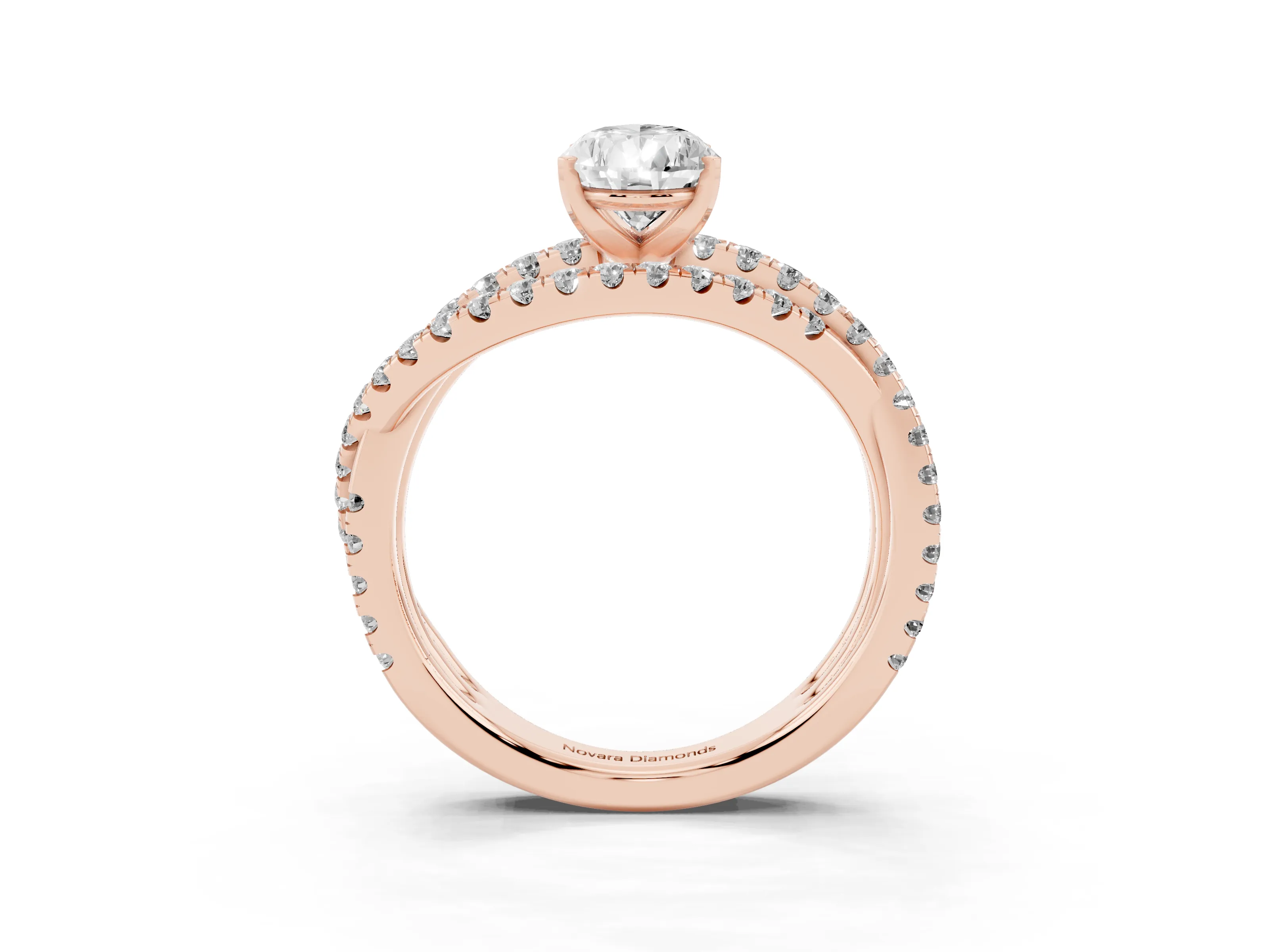 Pear Cut Diamond Solitaire Twist Band Ring Set in Rose gold with Pavé Setting and Prong Head