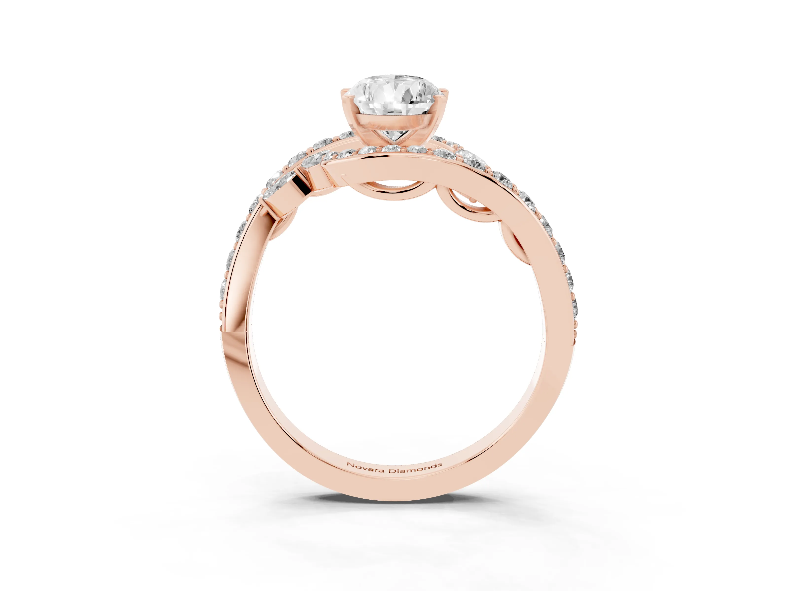 Pear Cut Diamond Solitaire Ring Set in Rose gold with Pavé Twist Band and Secure Prong Setting