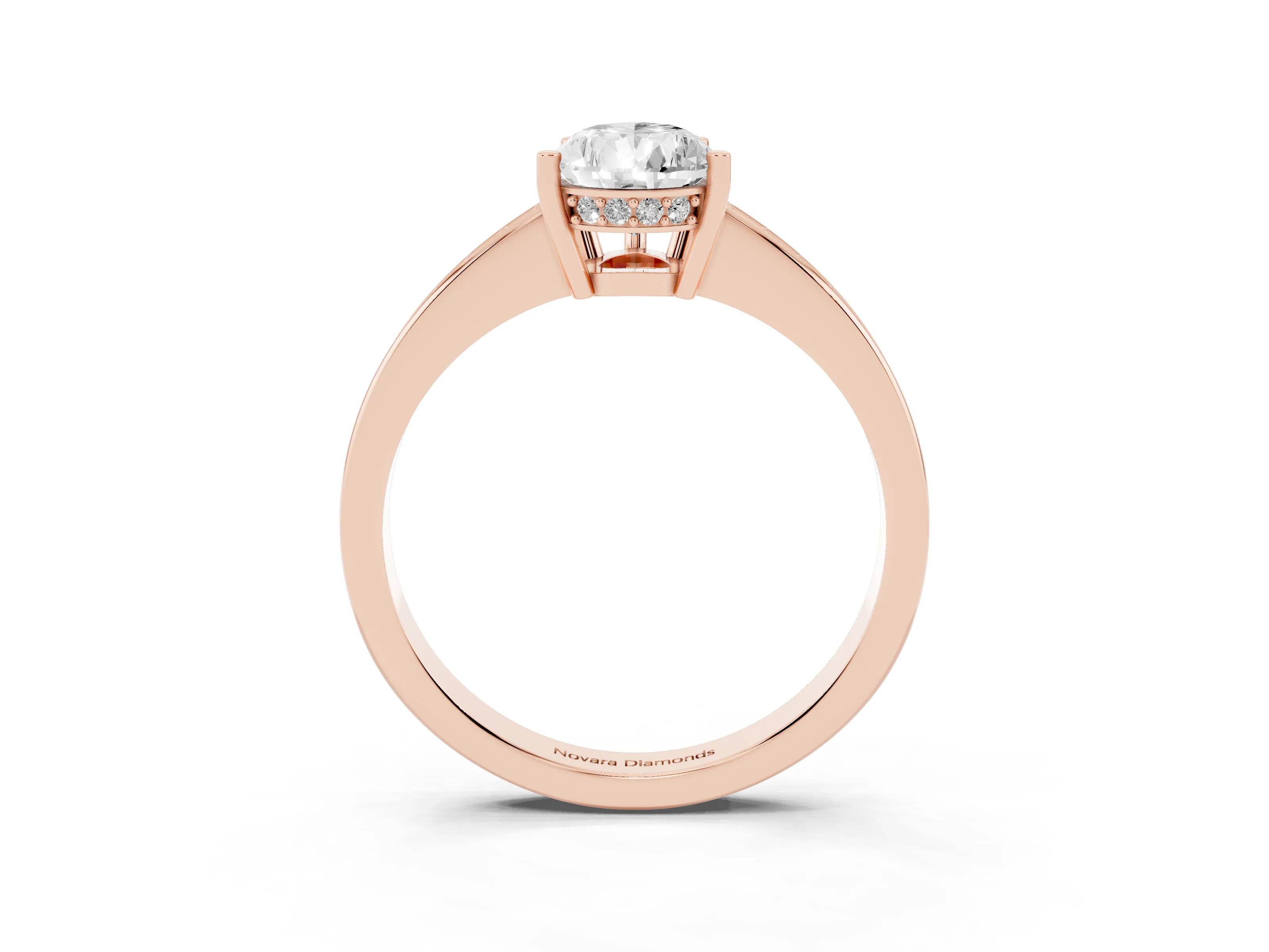 Pear Cut Diamond Pavé Band Prong Set Solitaire Ring Set in Rose gold
