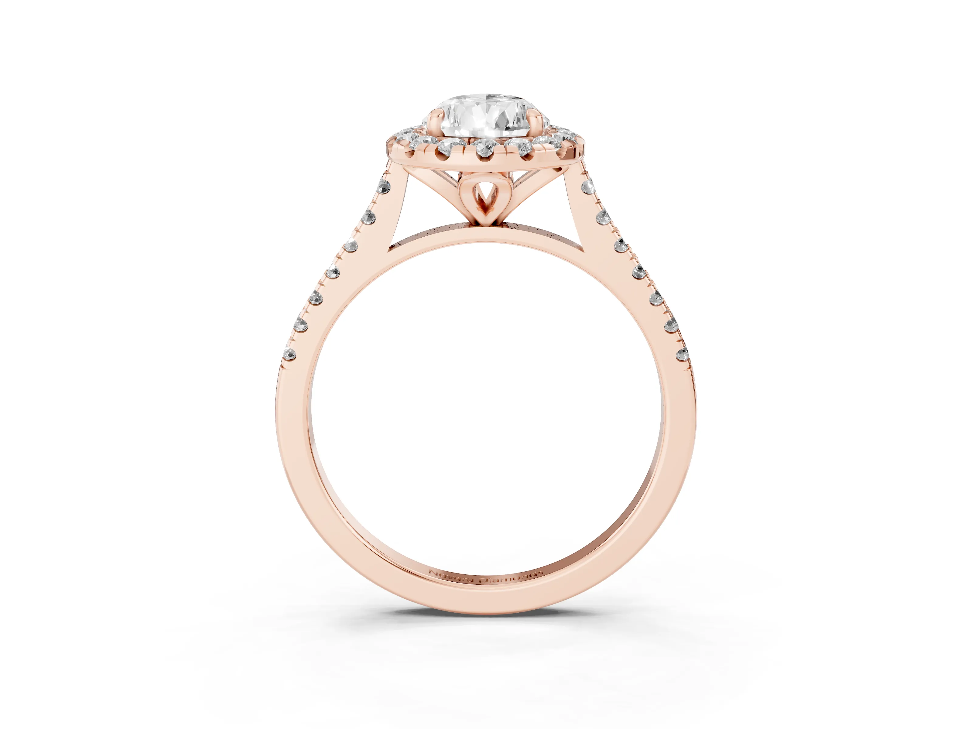 Pear Cut Diamond Cushion Halo Ring Set in Rose gold with Pavé Band