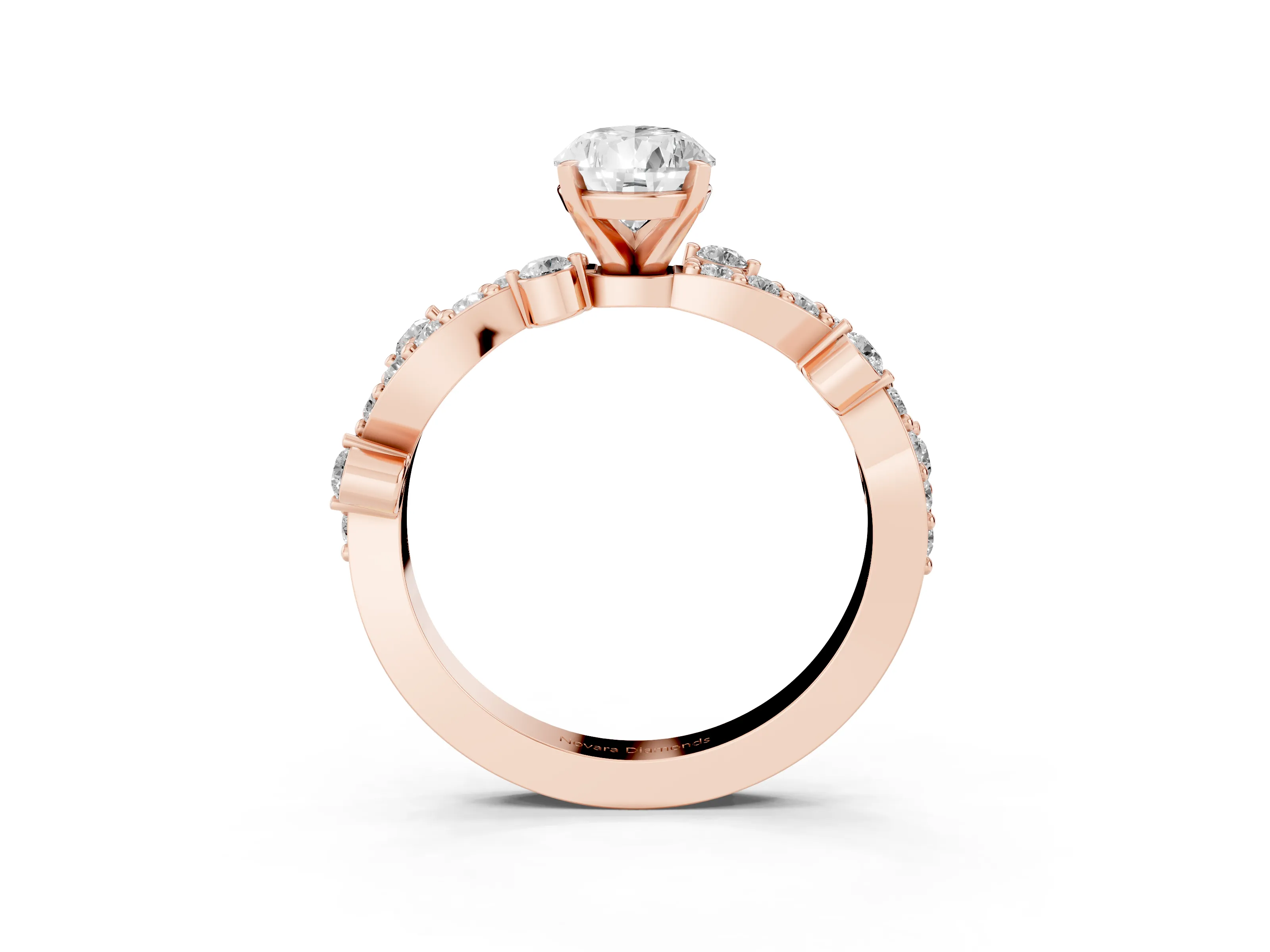 Pear Cut Diamond Solitaire Twisted Band Set in Rose gold with Pavé Setting