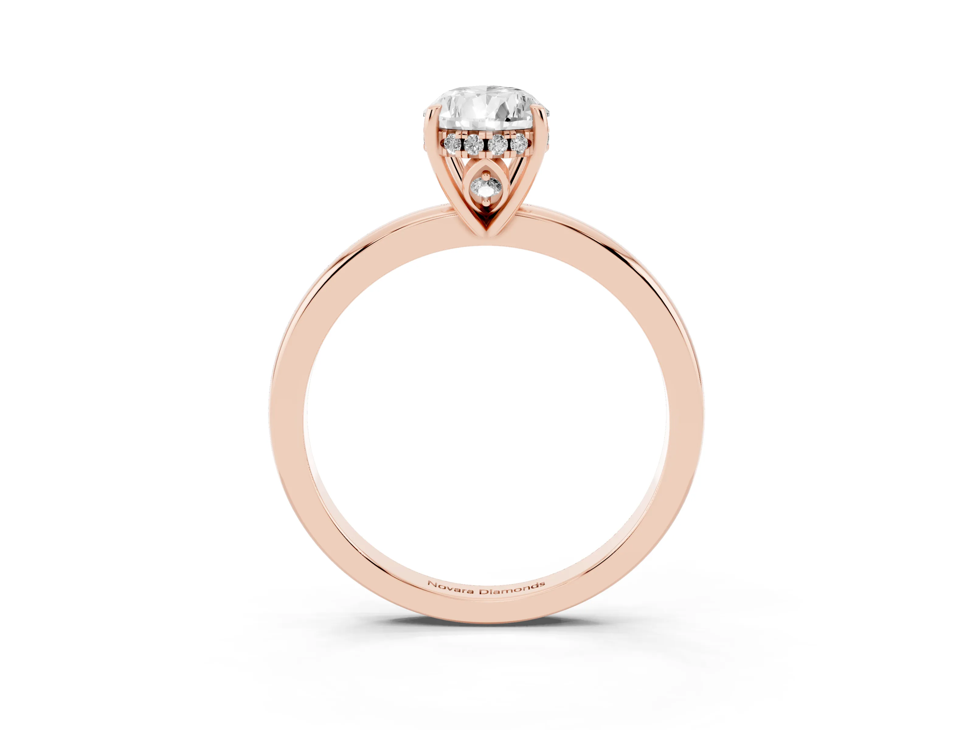 Pear Cut Diamond Solitaire Ring Set in Rose gold with Plain Band and Prong Setting