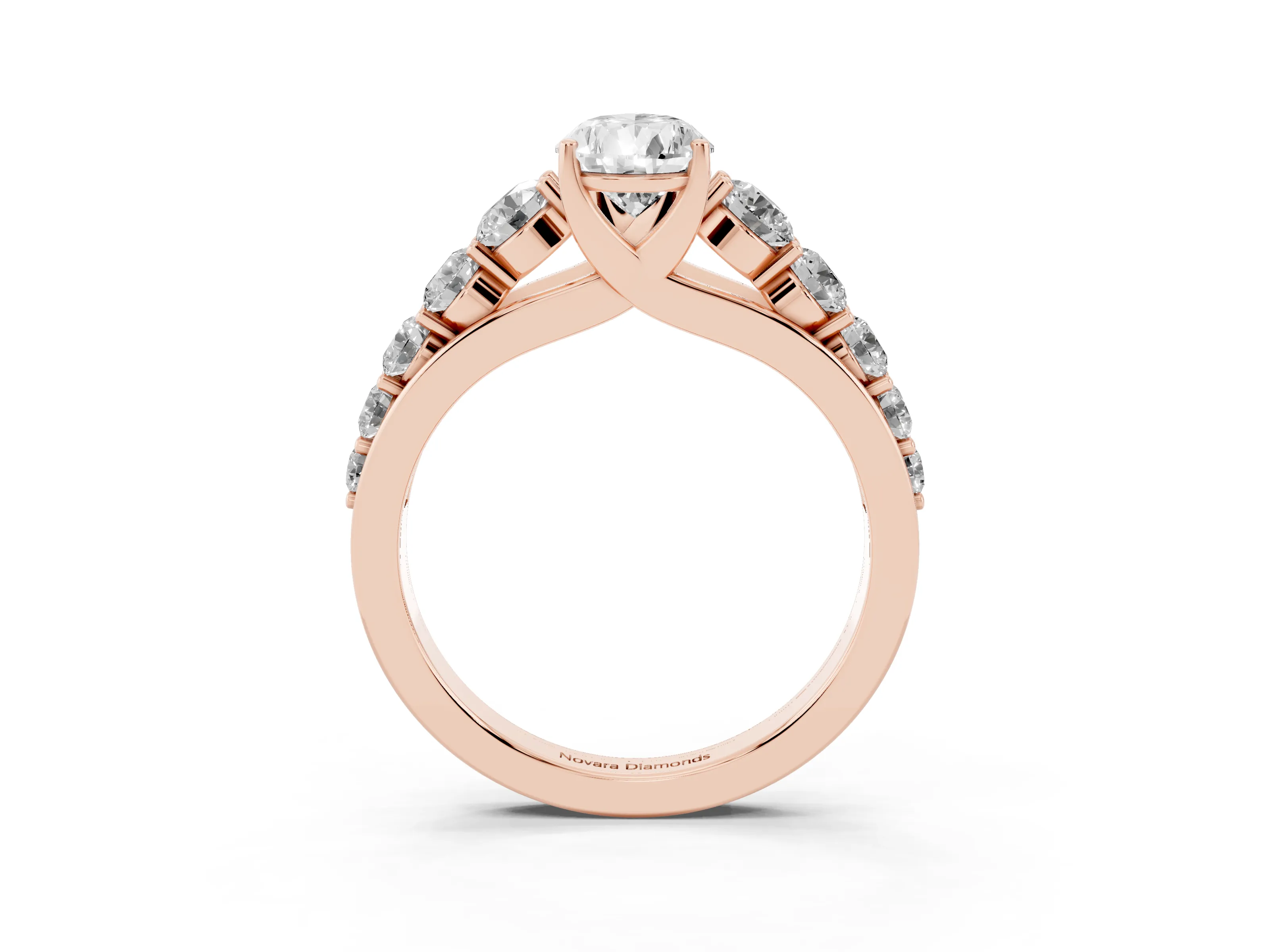 Pear Cut Diamond Solitaire Ring Set in Rose gold with Pavé-Set Band and Prong Setting