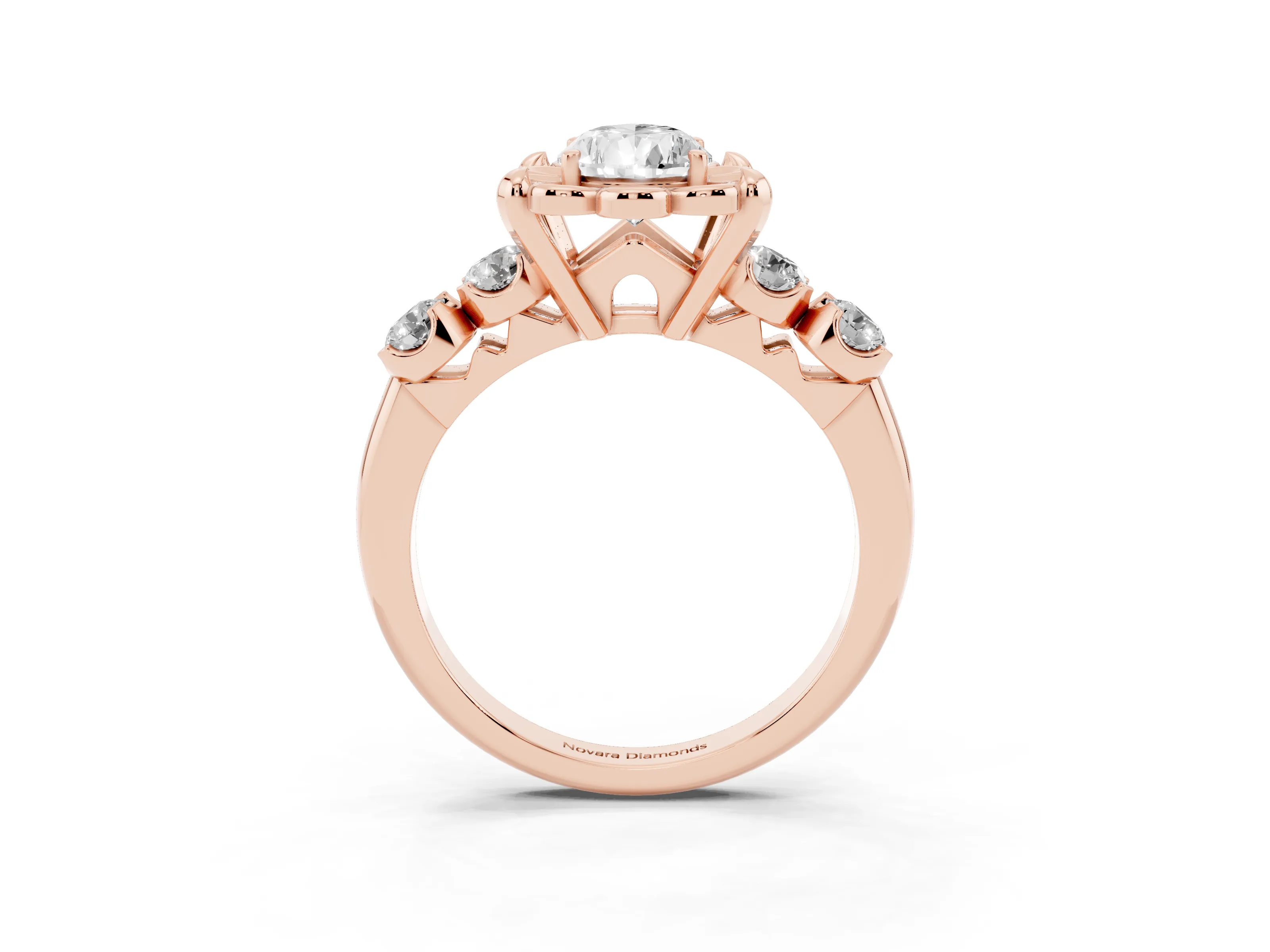 Pear Cut Diamond Floral Halo Ring Set in Rose gold with Shared Prong Band
