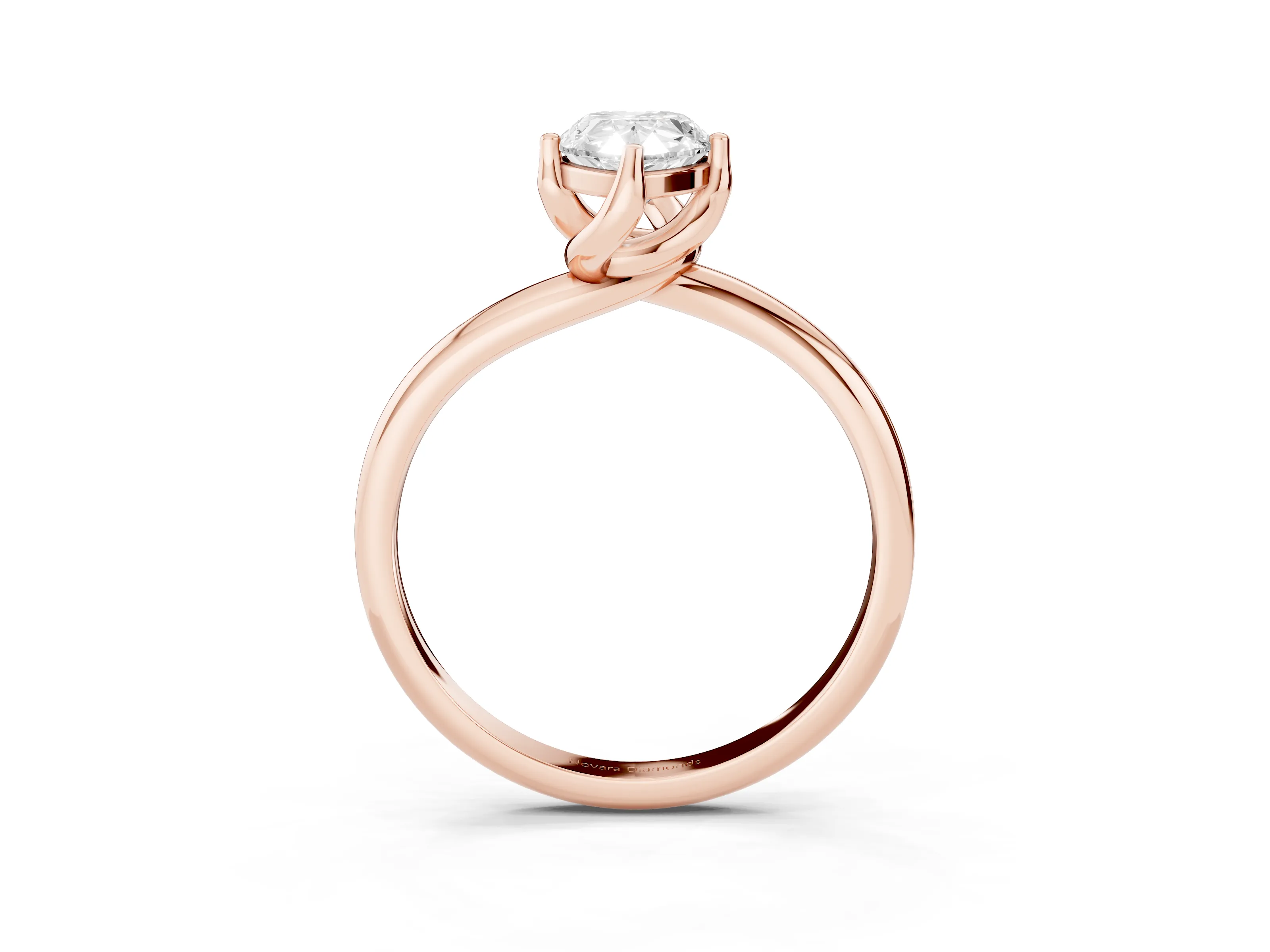 Pear Cut Diamond Solitaire Engagement Ring Set in Rose gold with Classic Plain Band