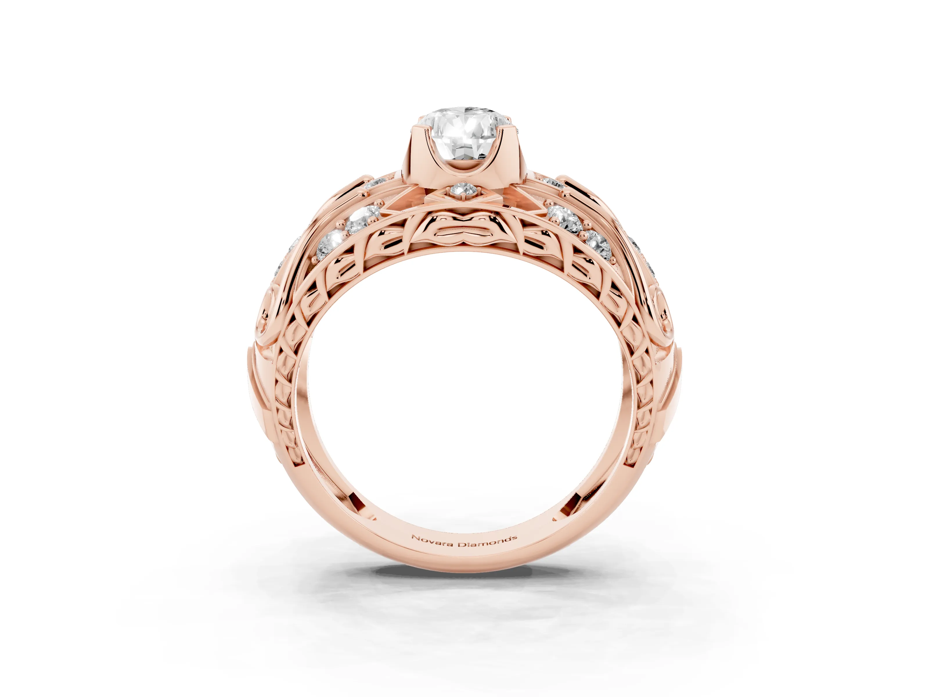Pear Cut Diamond Art Deco Ring Set in Rose gold with Pavé Split Shank