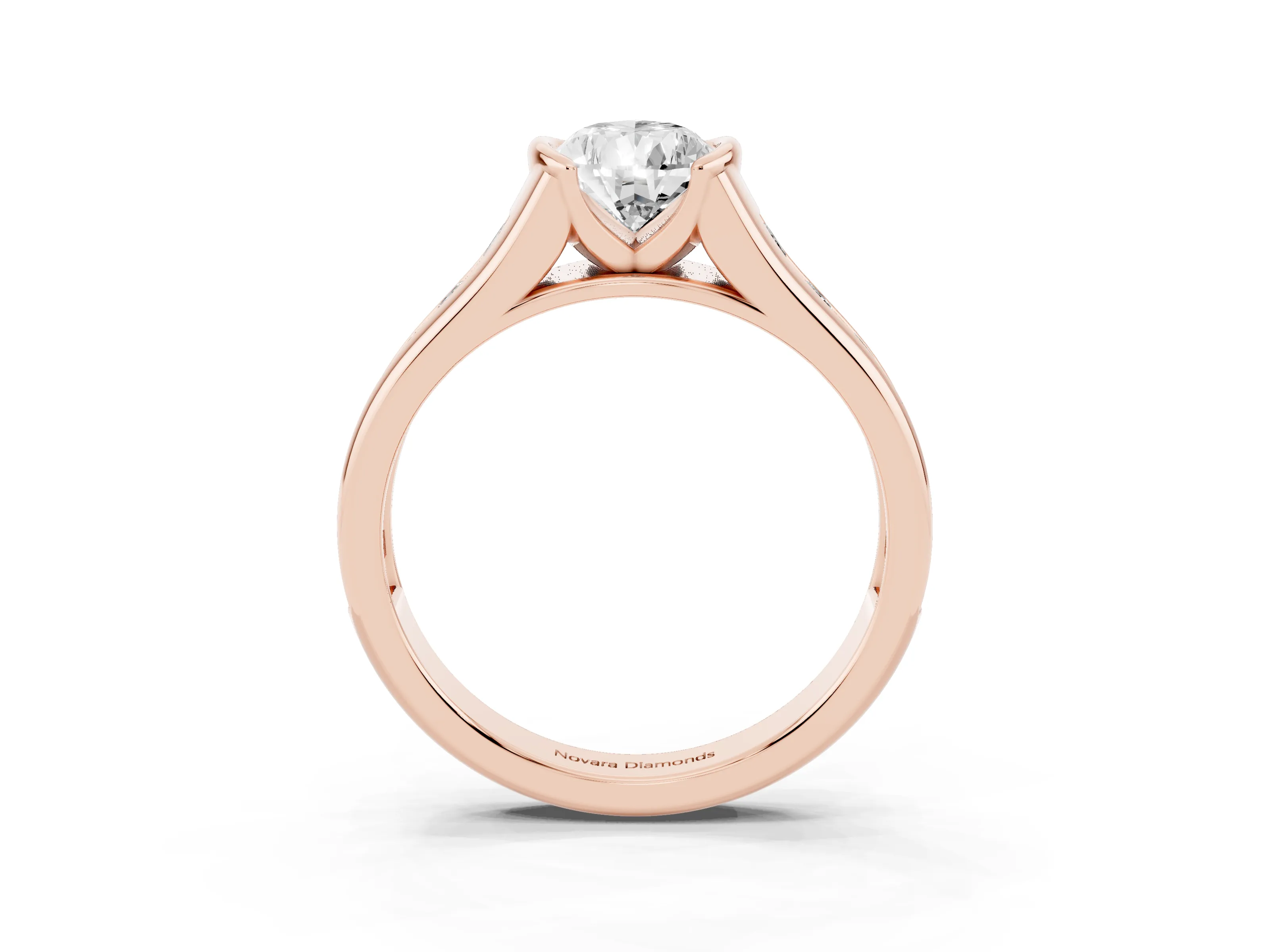 Pear Cut Diamond Bezel-Set Solitaire Ring Set in Rose gold with Channel-Set Band