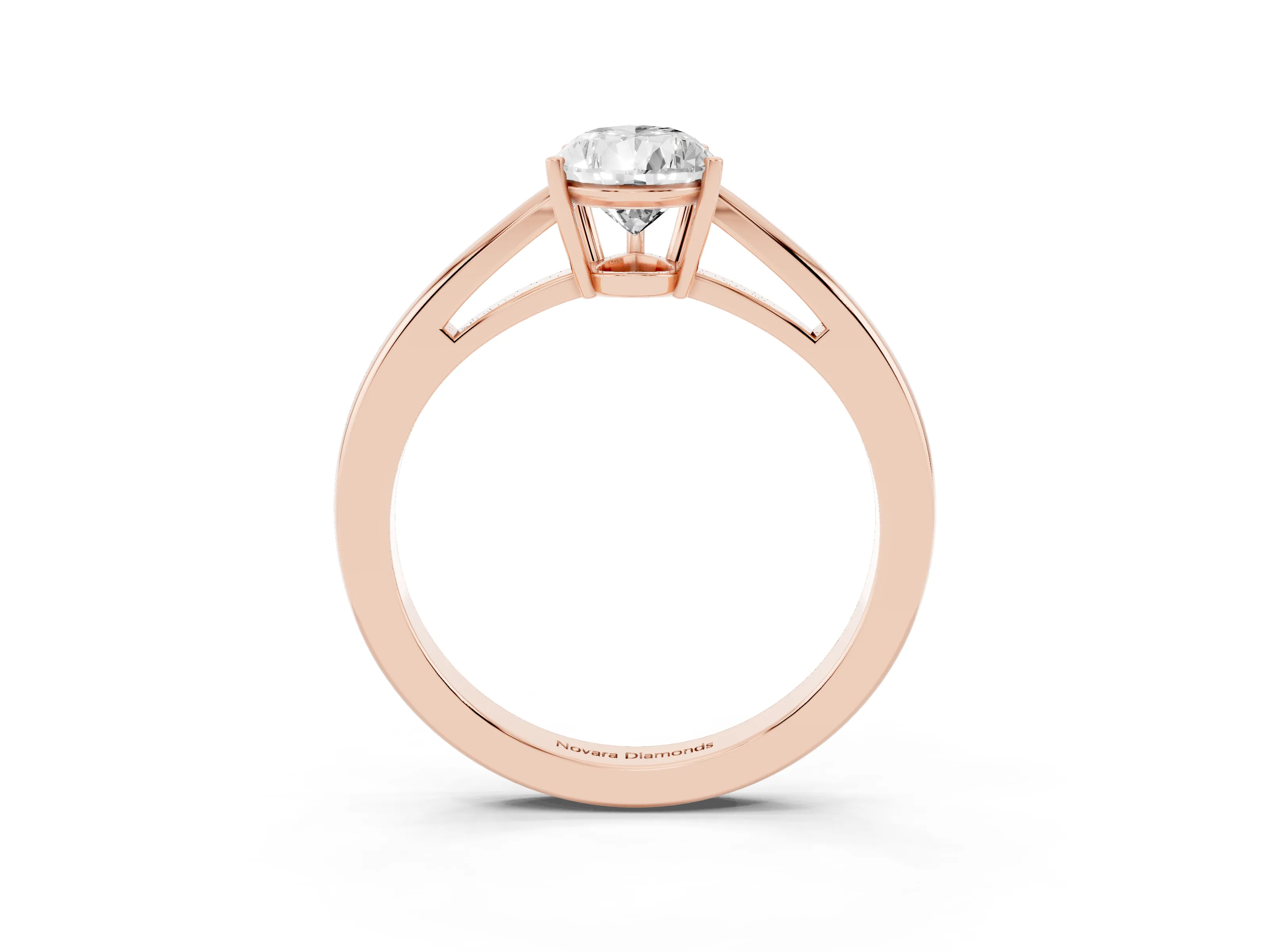 Pear Cut Diamond Solitaire Ring Set in Rose gold with Split Shank and Prong Setting