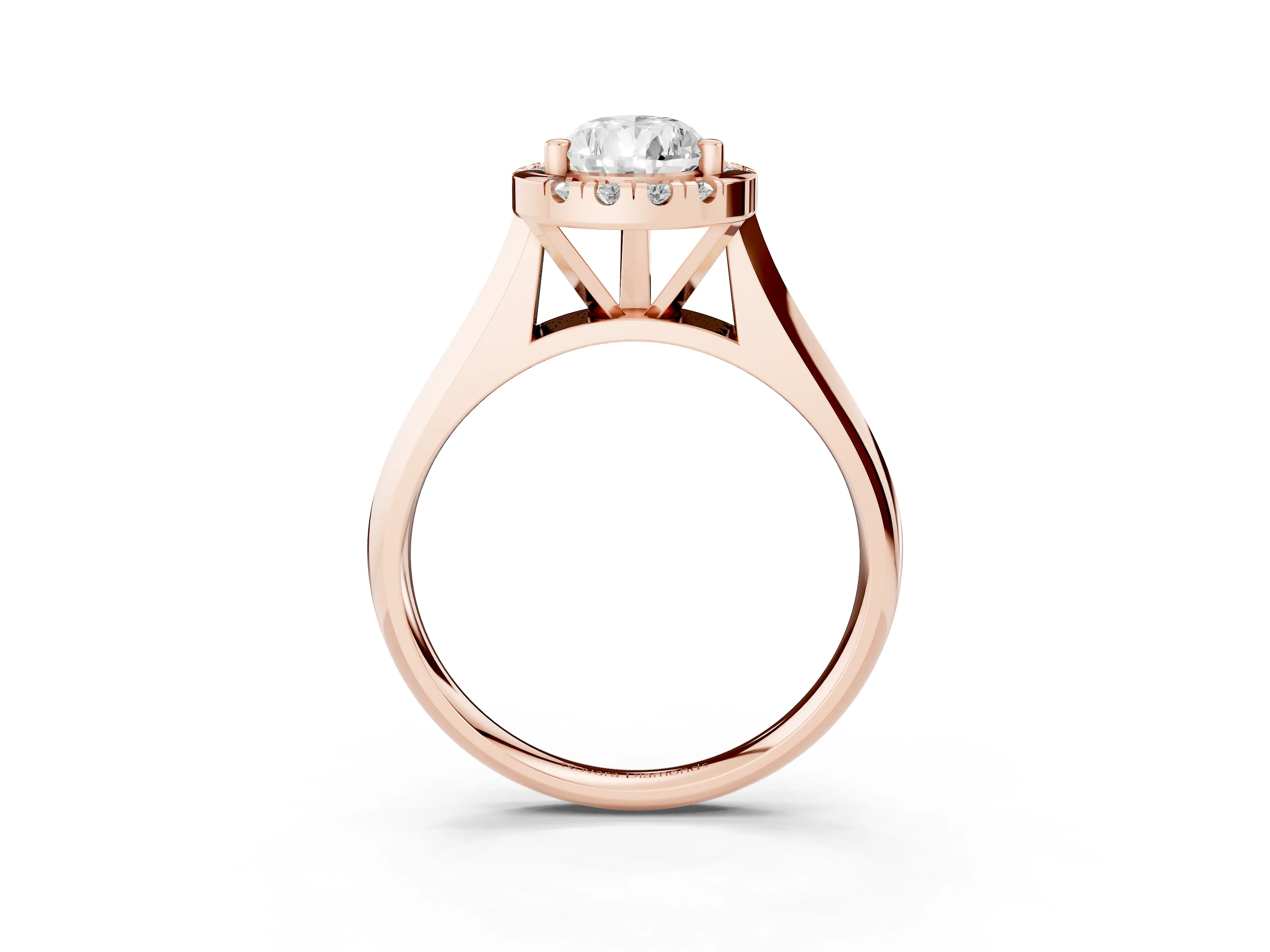 Pear Cut Diamond Halo Solitaire Engagement Ring Set in Rose gold with Square Band and Prong Setting