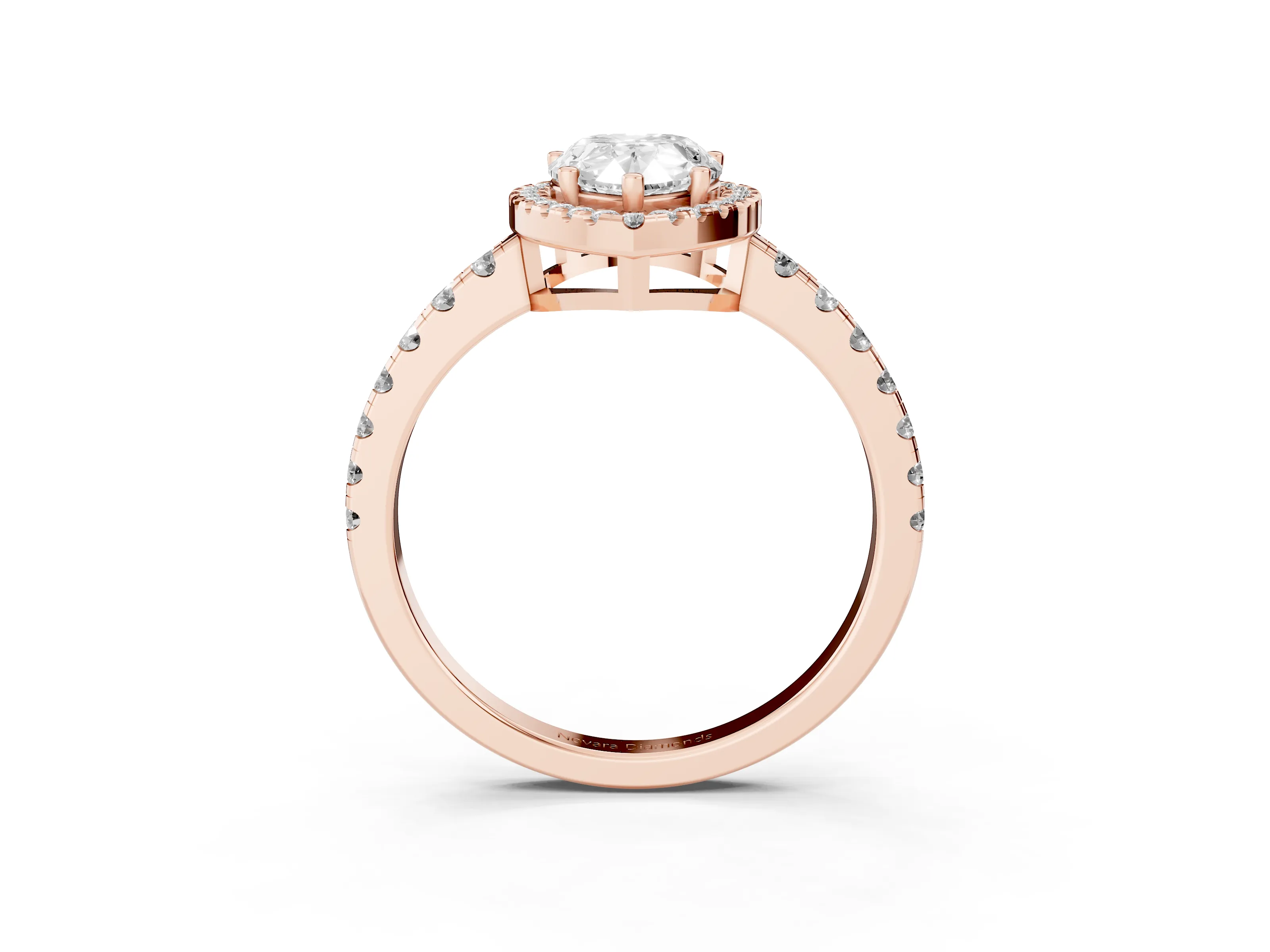 Pear Cut Diamond Halo Ring Set in Rose gold with Delicate Pavé Band and Prong Setting