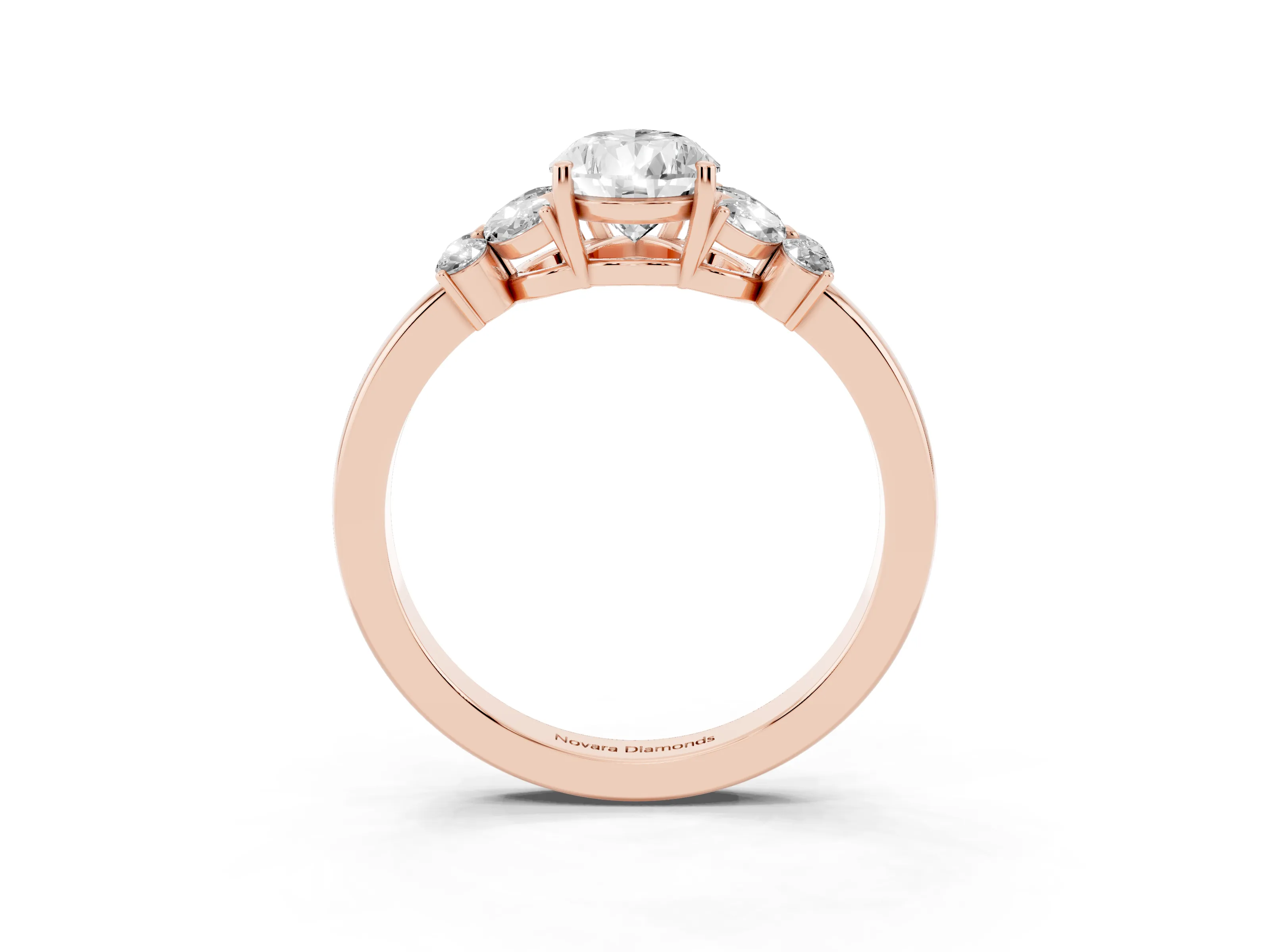 Pear Cut Diamond Solitaire Floral Ring Set in Rose gold with Marquise Petals and Prong Setting