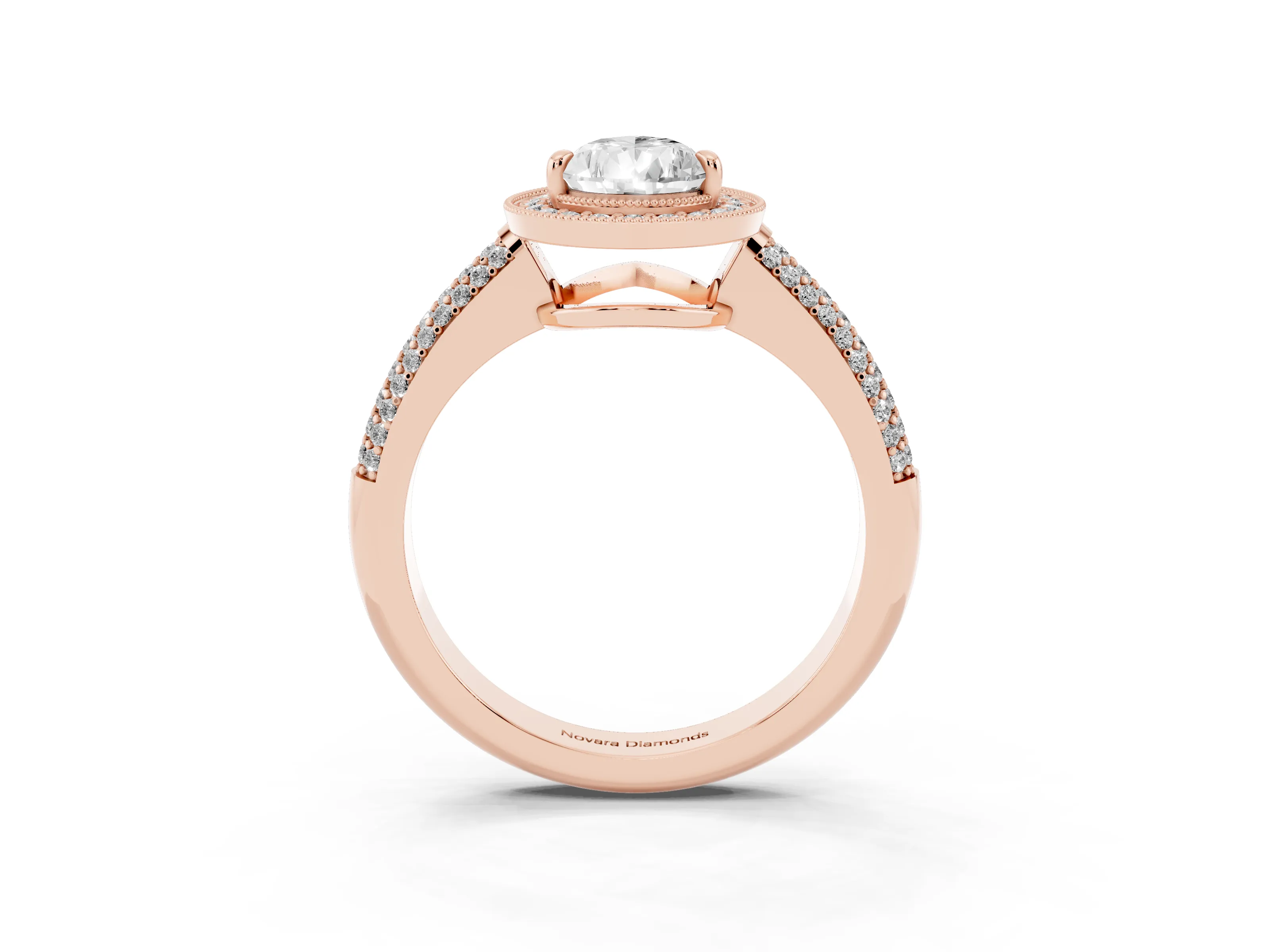 Pear Cut Diamond Halo Pavé Band Set in Rose gold with Prong Setting