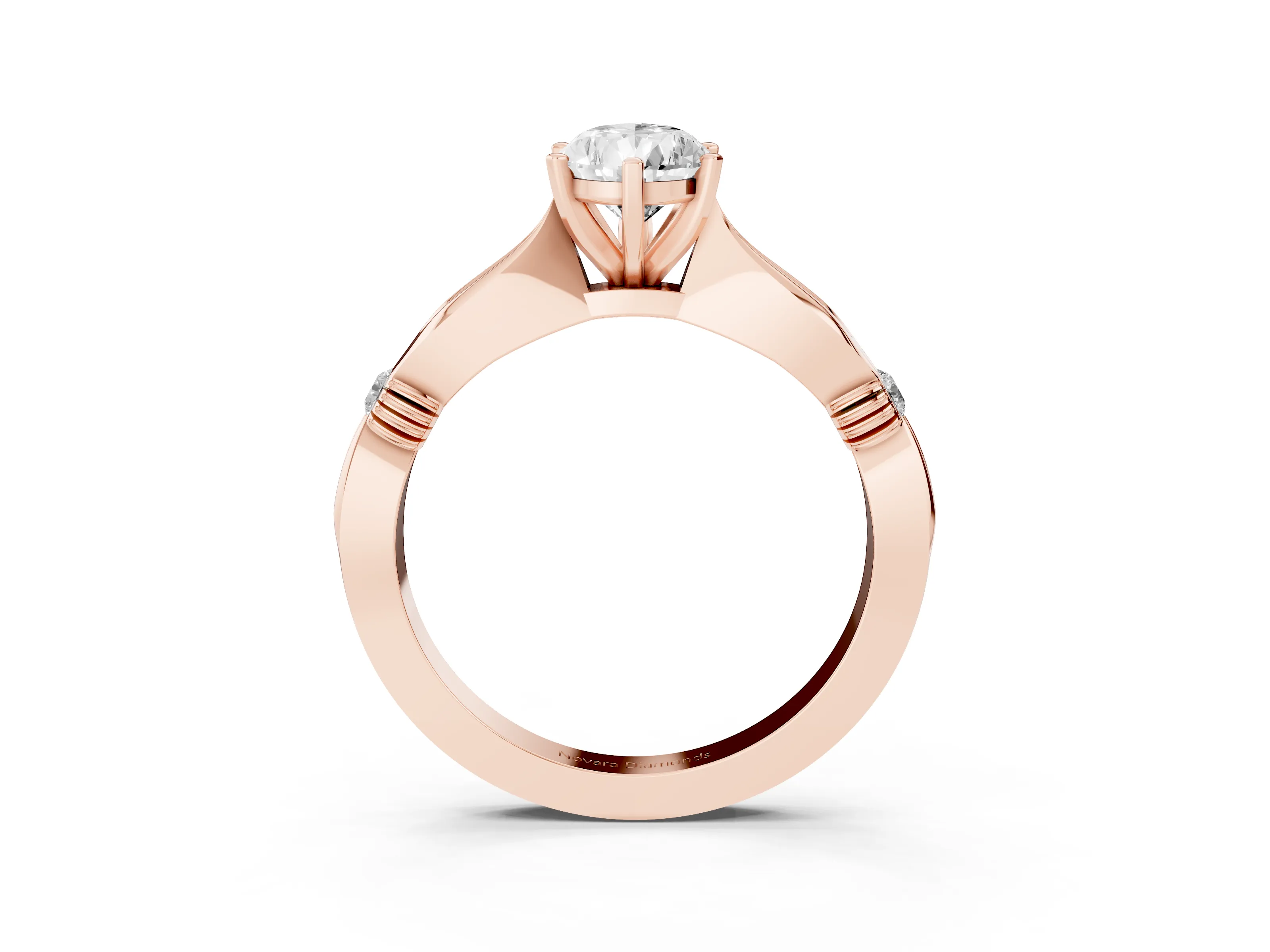 Pear Cut Diamond Solitaire Twisted Band Ring Set in Rose gold with Accent Stones and Prong Setting
