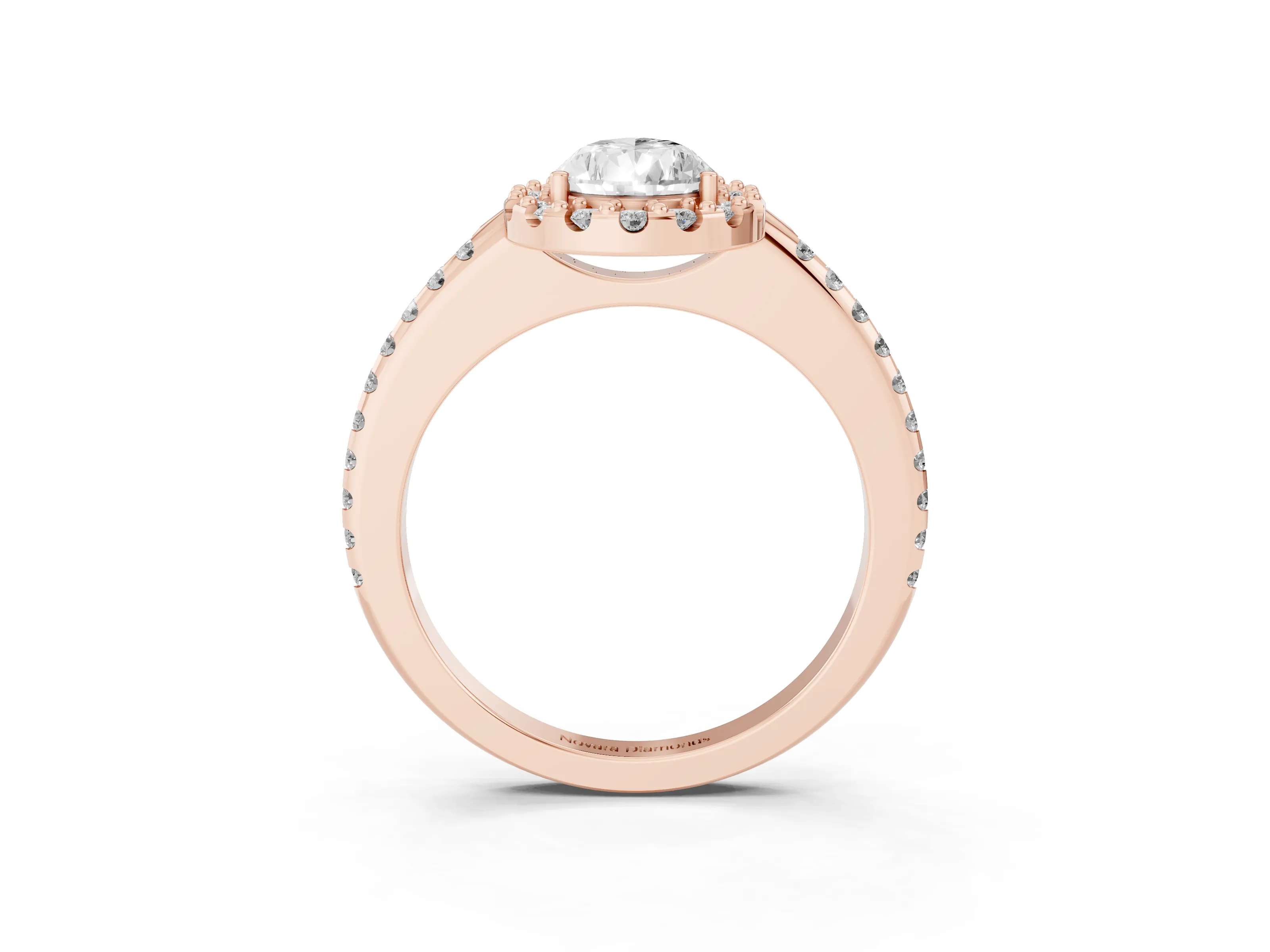 Pear Cut Diamond Pavé Halo Ring Set in Rose gold with Prong Setting