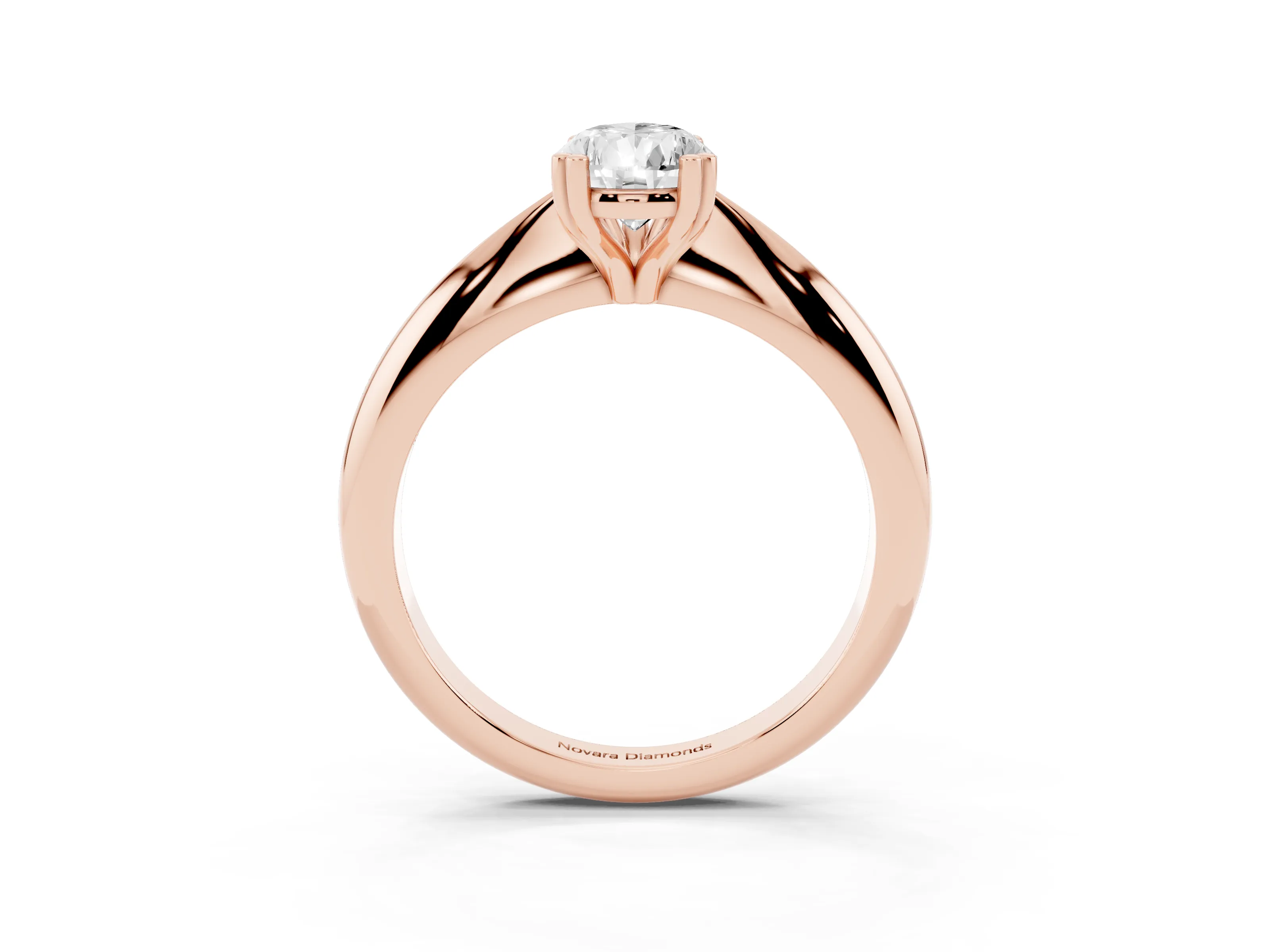 Pear Cut Diamond Solitaire Engagement Ring Set in Rose gold with Tapered Band and Prong Setting
