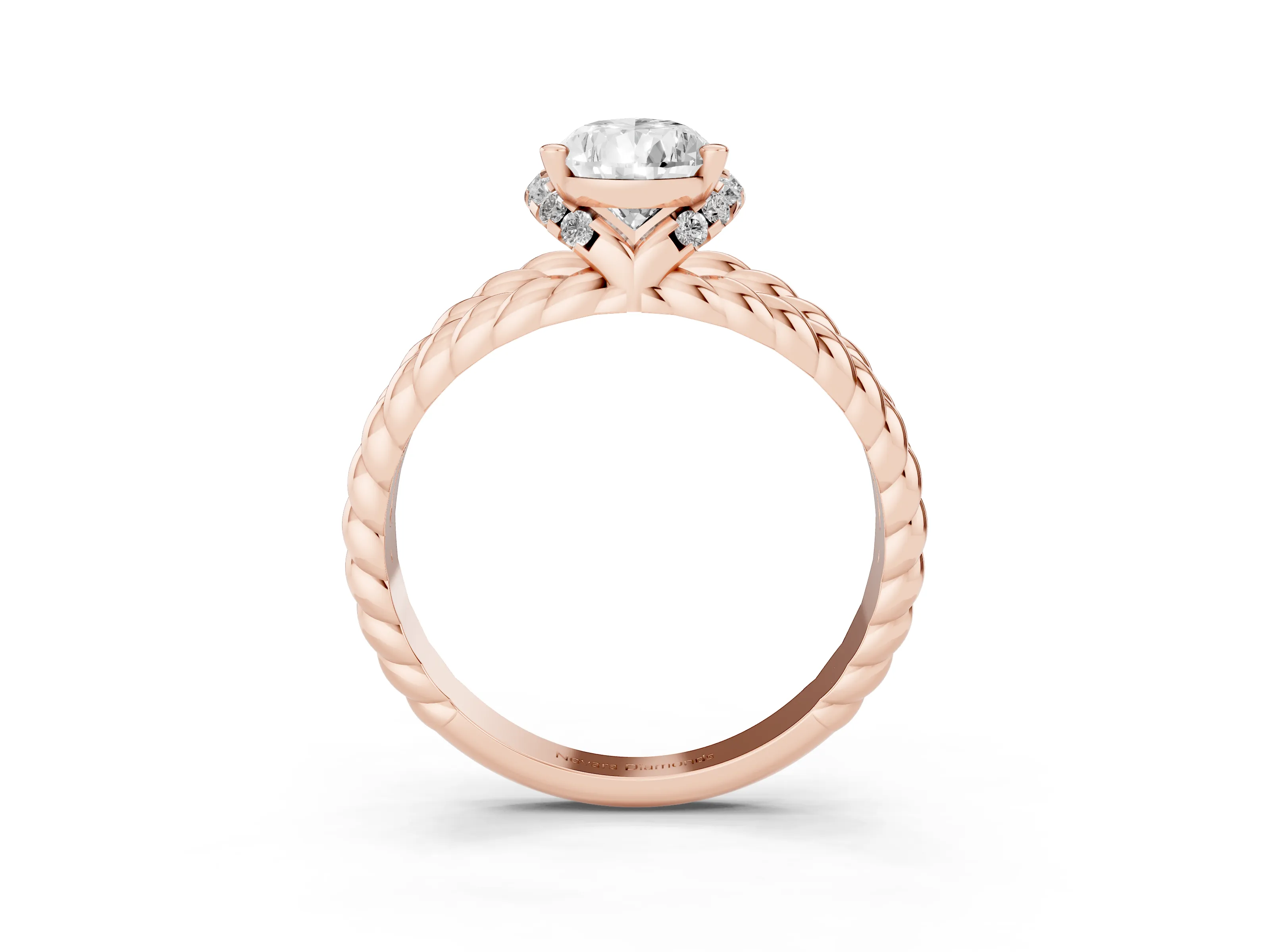 Pear Cut Diamond Halo Ring Set in Rose gold with Twisted Band and Prong Setting