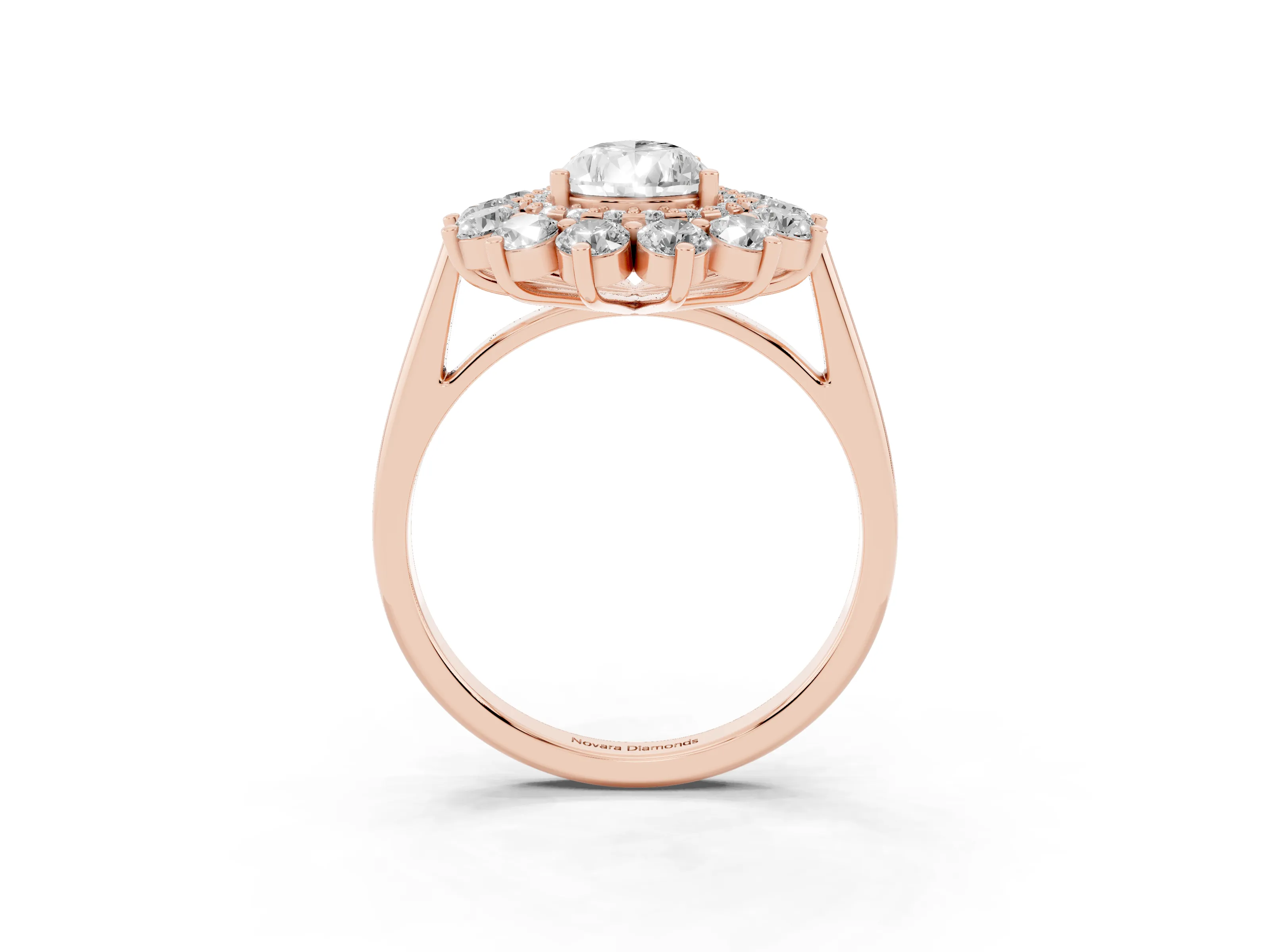 Pear Cut Diamond Floral Double Halo Ring Set in Rose gold with Round Petals