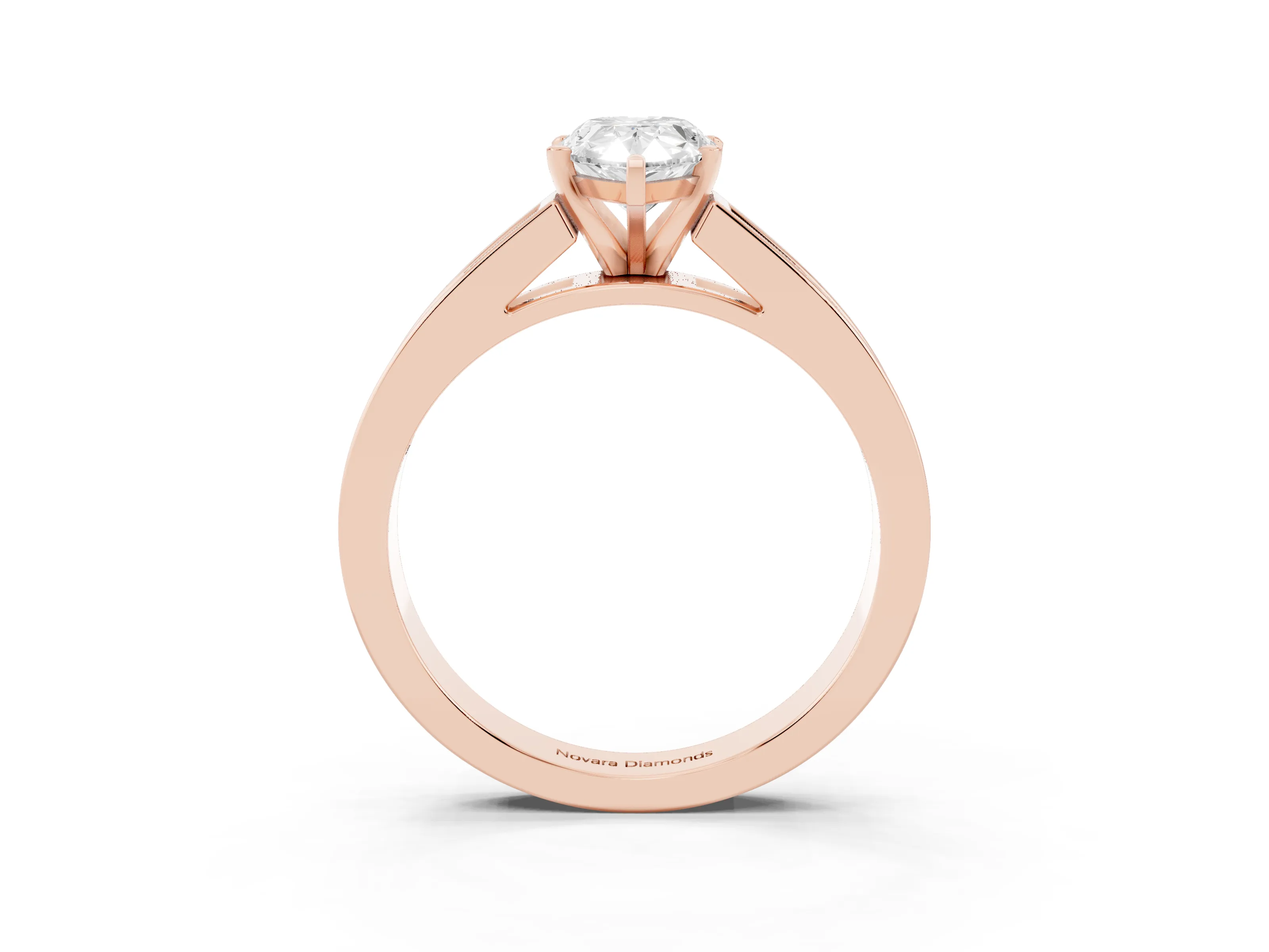 Pear Cut Diamond Solitaire Ring Set in Rose gold with Channel-Set Band and Prong Setting
