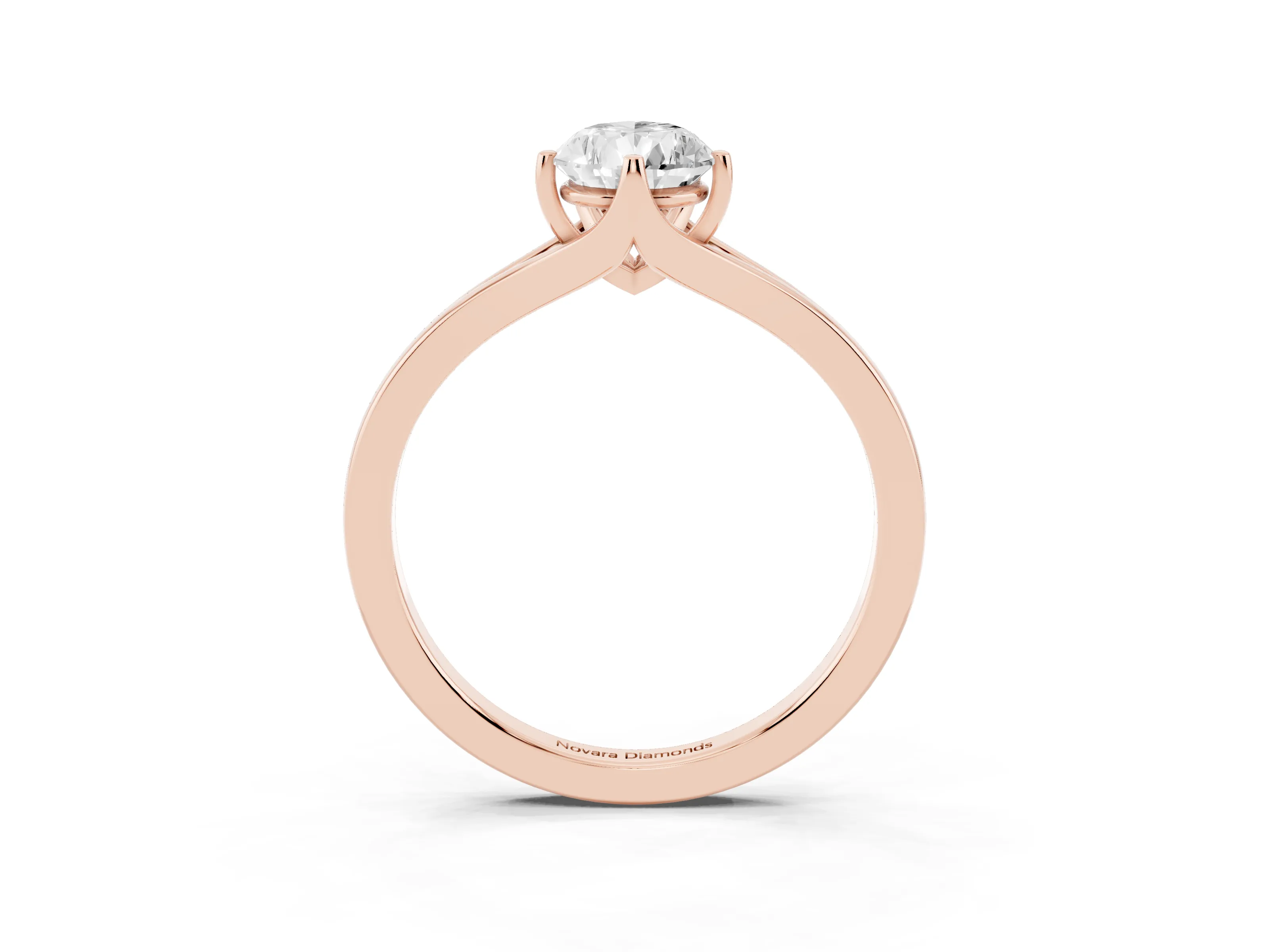 Pear Cut Diamond Solitaire Ring Set in Rose gold with Polished Tapered Band and Prong Setting