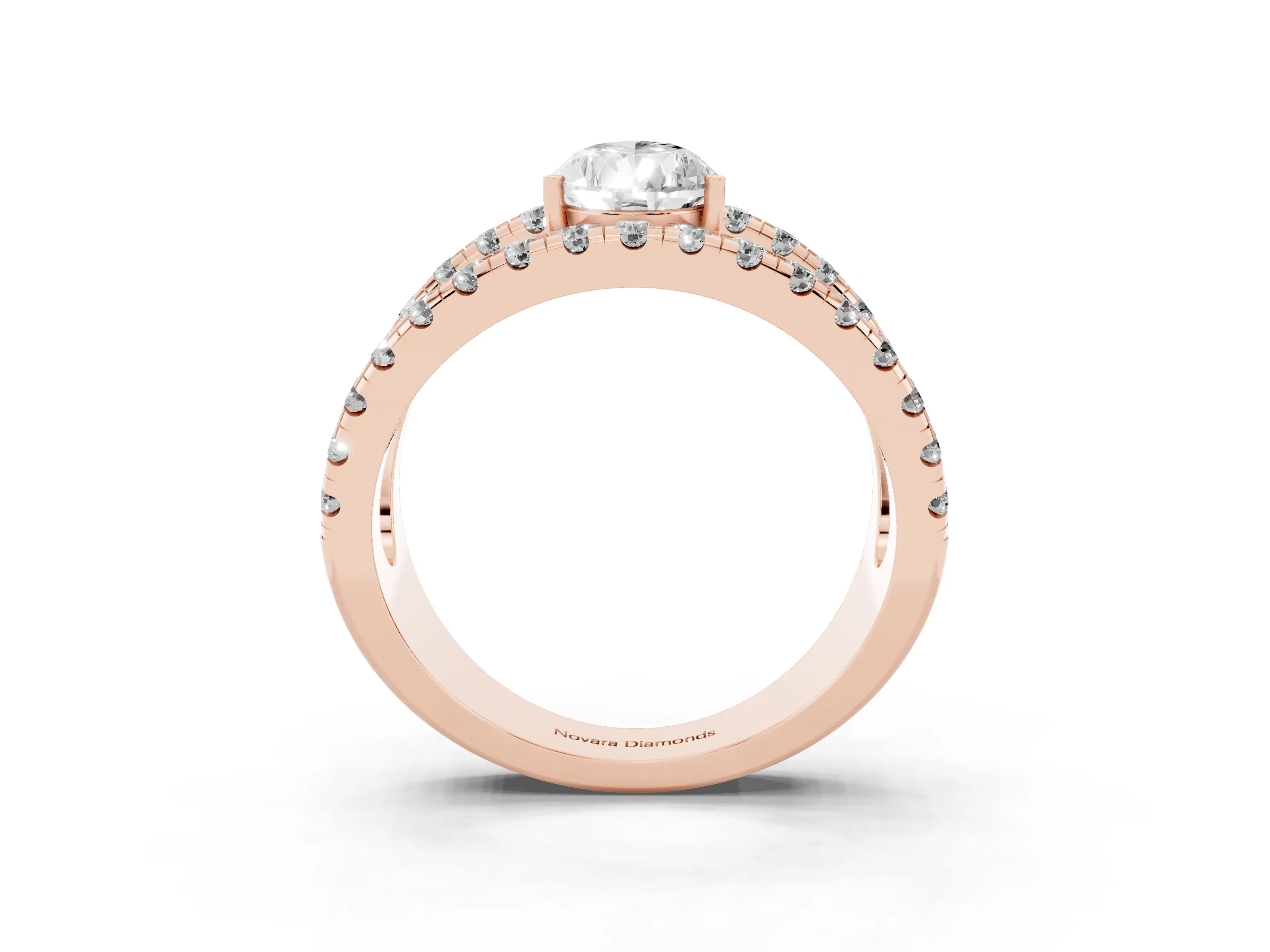Pear Cut Diamond Split Shank Pavé Solitaire Ring Set in Rose gold with Open Shank Design