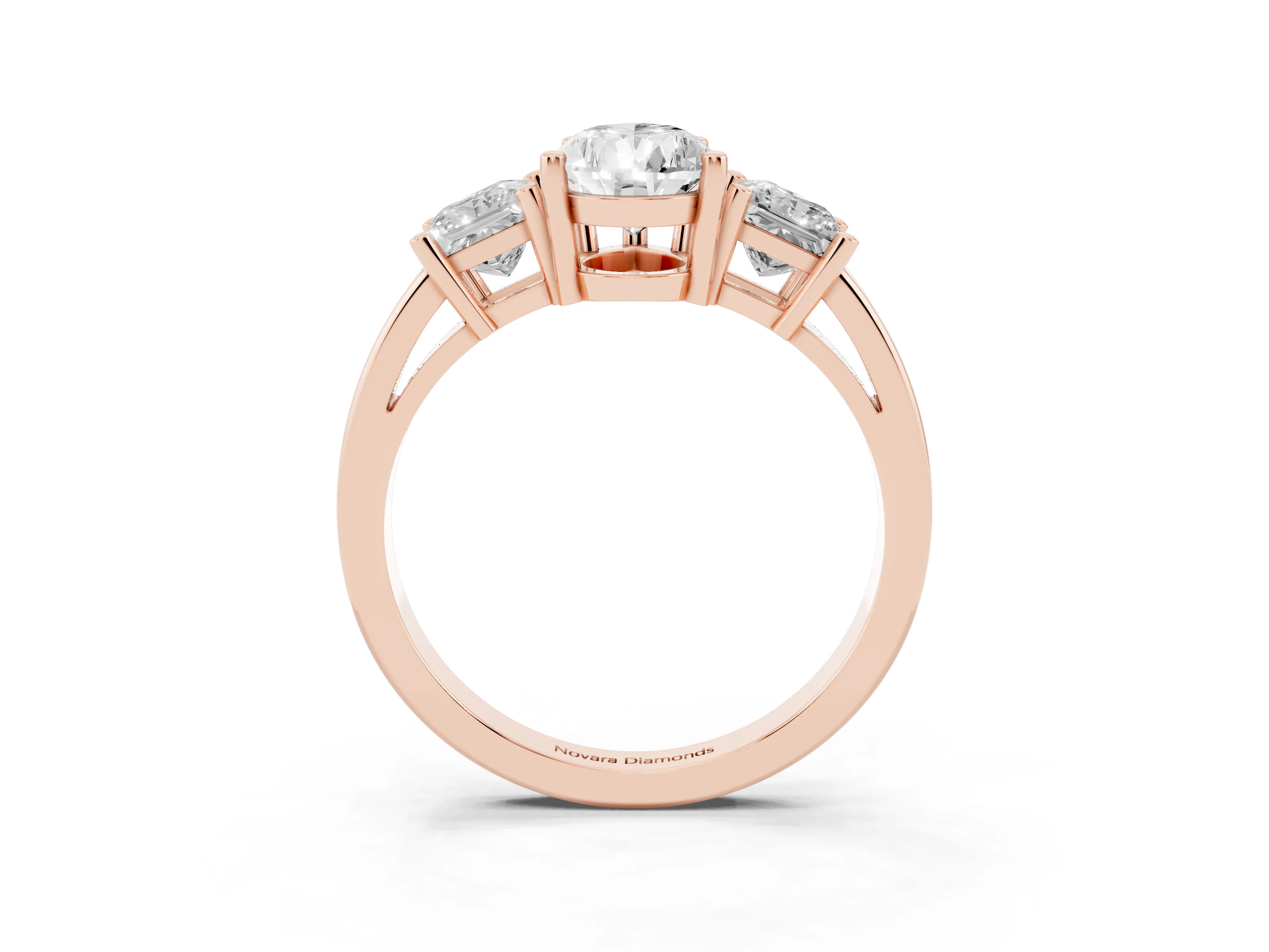 Three-Stone Pear Cut Diamond Solitaire Ring Set in Rose gold with Prong Setting