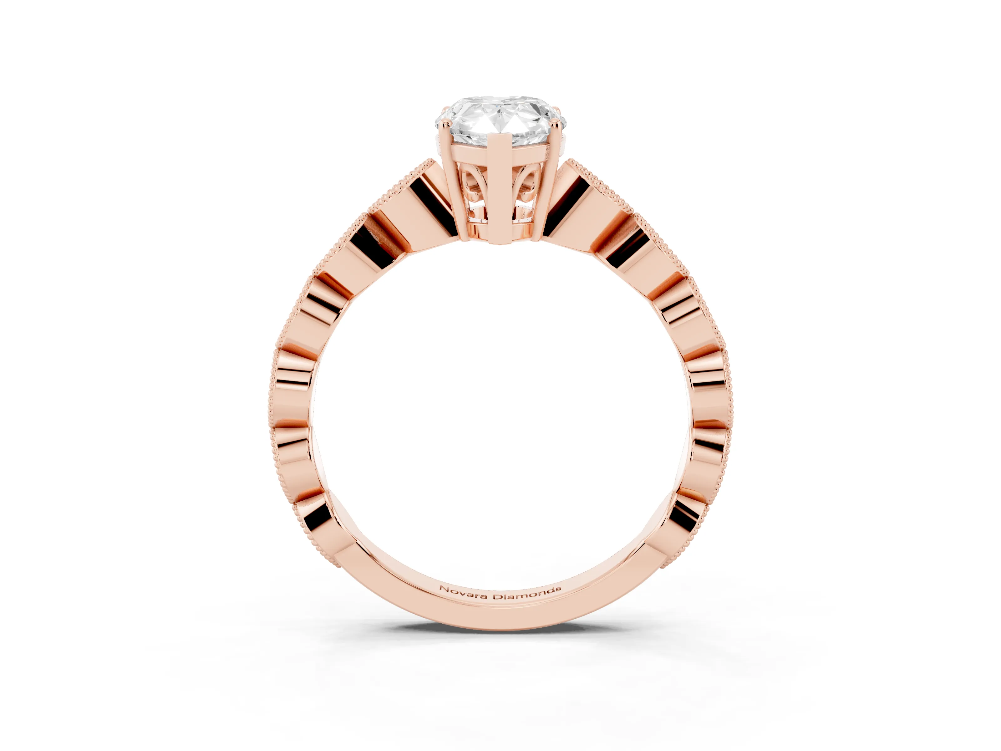 Pear Cut Diamond Solitaire Ring Set in Rose gold with Infinity Twist Pavé Band