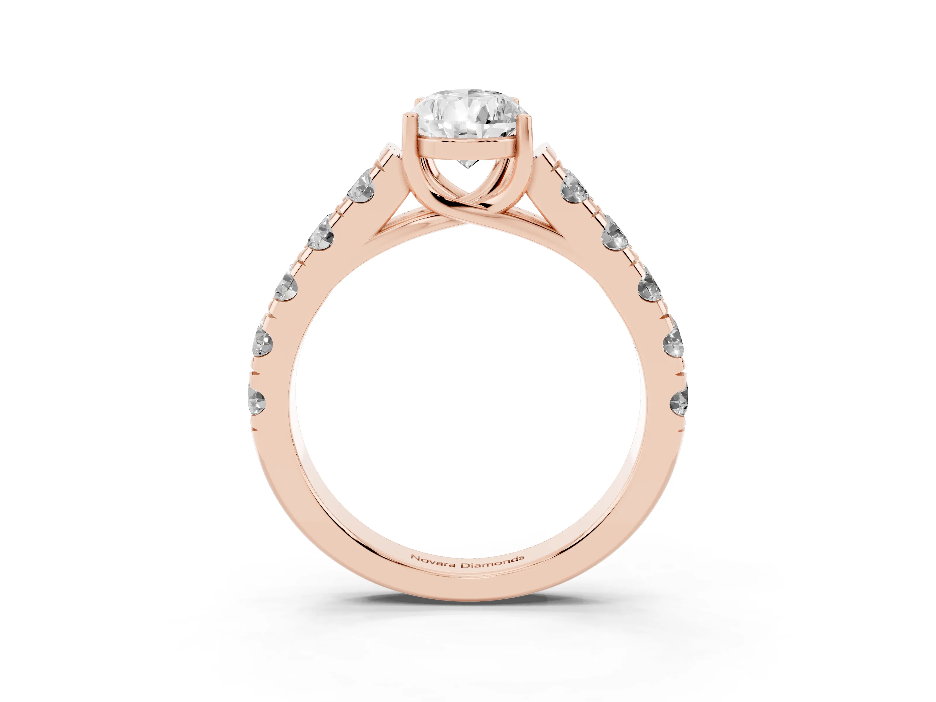 Pear Cut Diamond Solitaire Ring Set in Rose gold with Cut-Down Micro Pavé Band and Prong Setting
