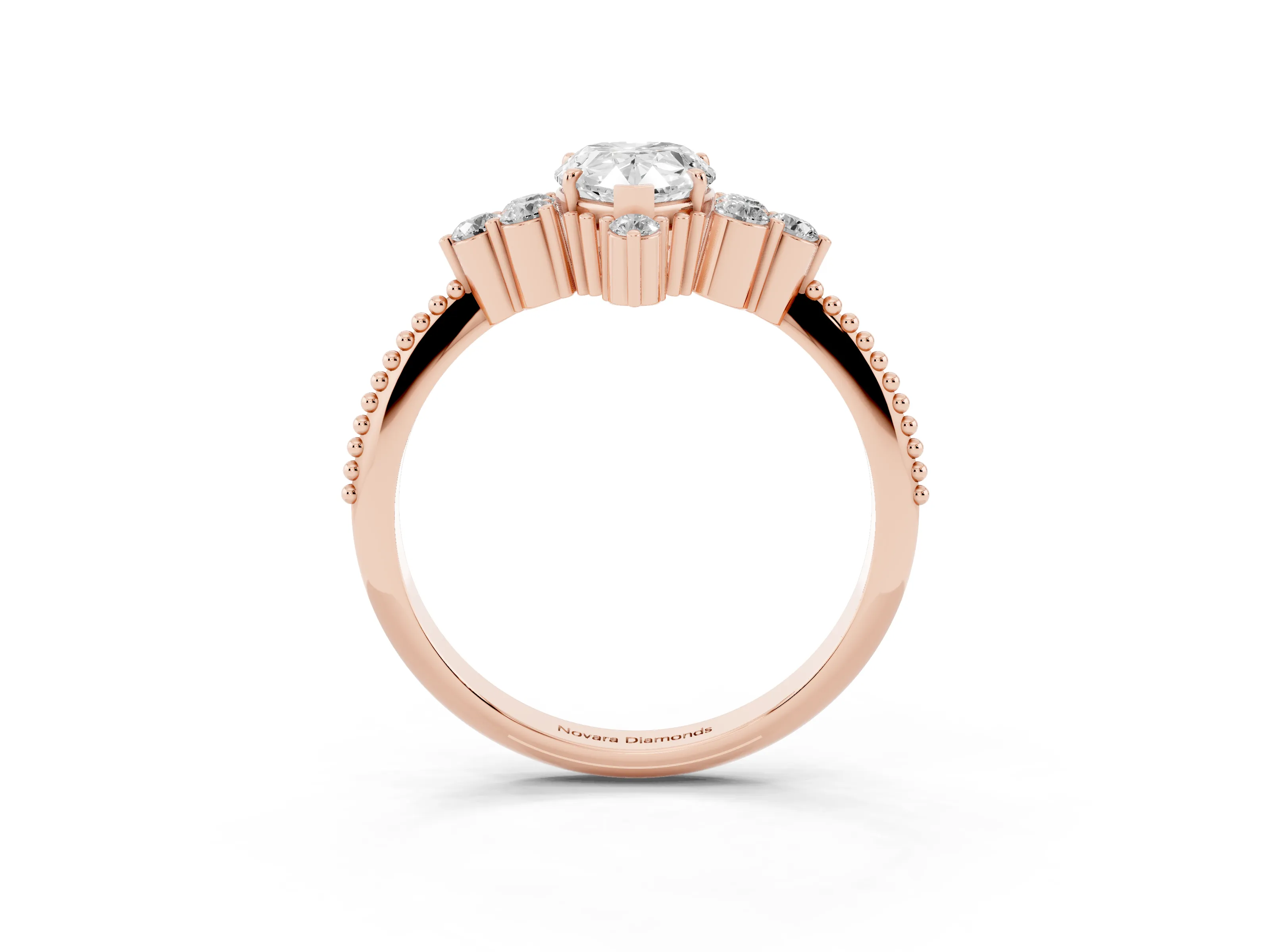 Pear Cut Diamond Cluster Ring Set in Rose gold with Beaded Band
