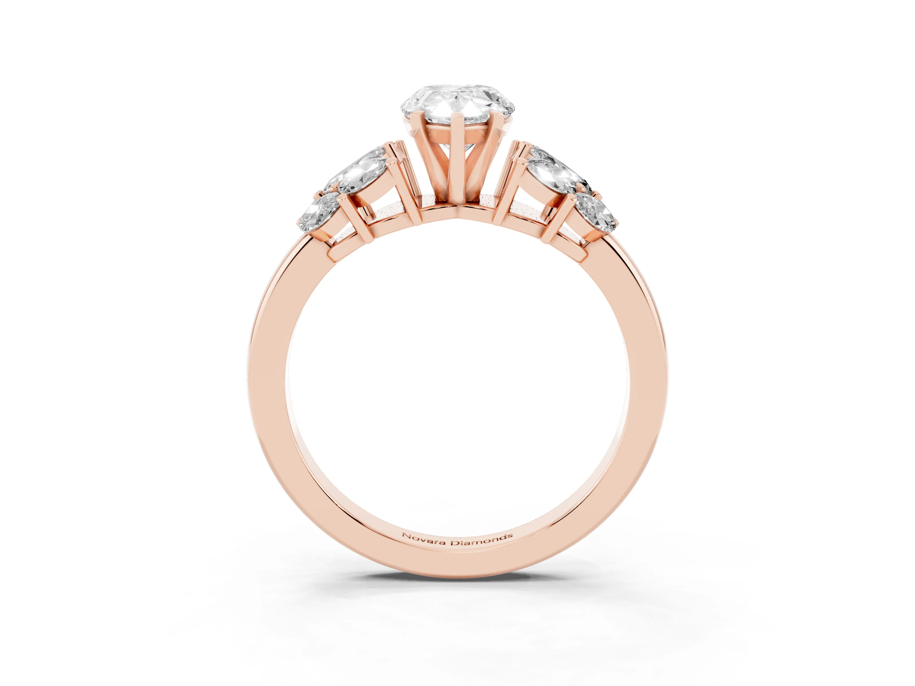 Pear Cut Diamond Cluster Leaf Design Ring Set in Rose gold with Prong Setting