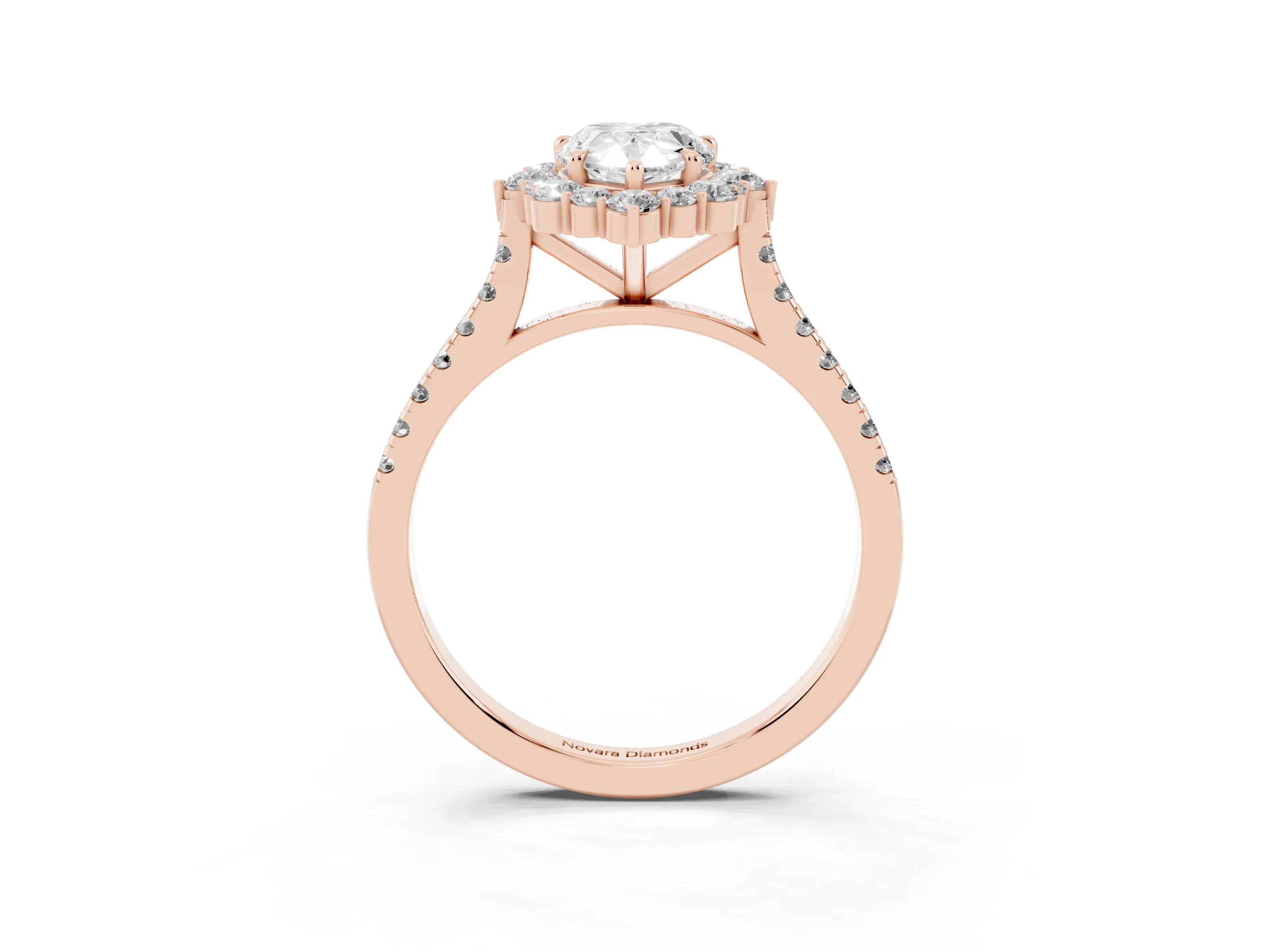 Pear Cut Diamond Halo Ring Set in Rose gold with Pavé Band and Prong Setting