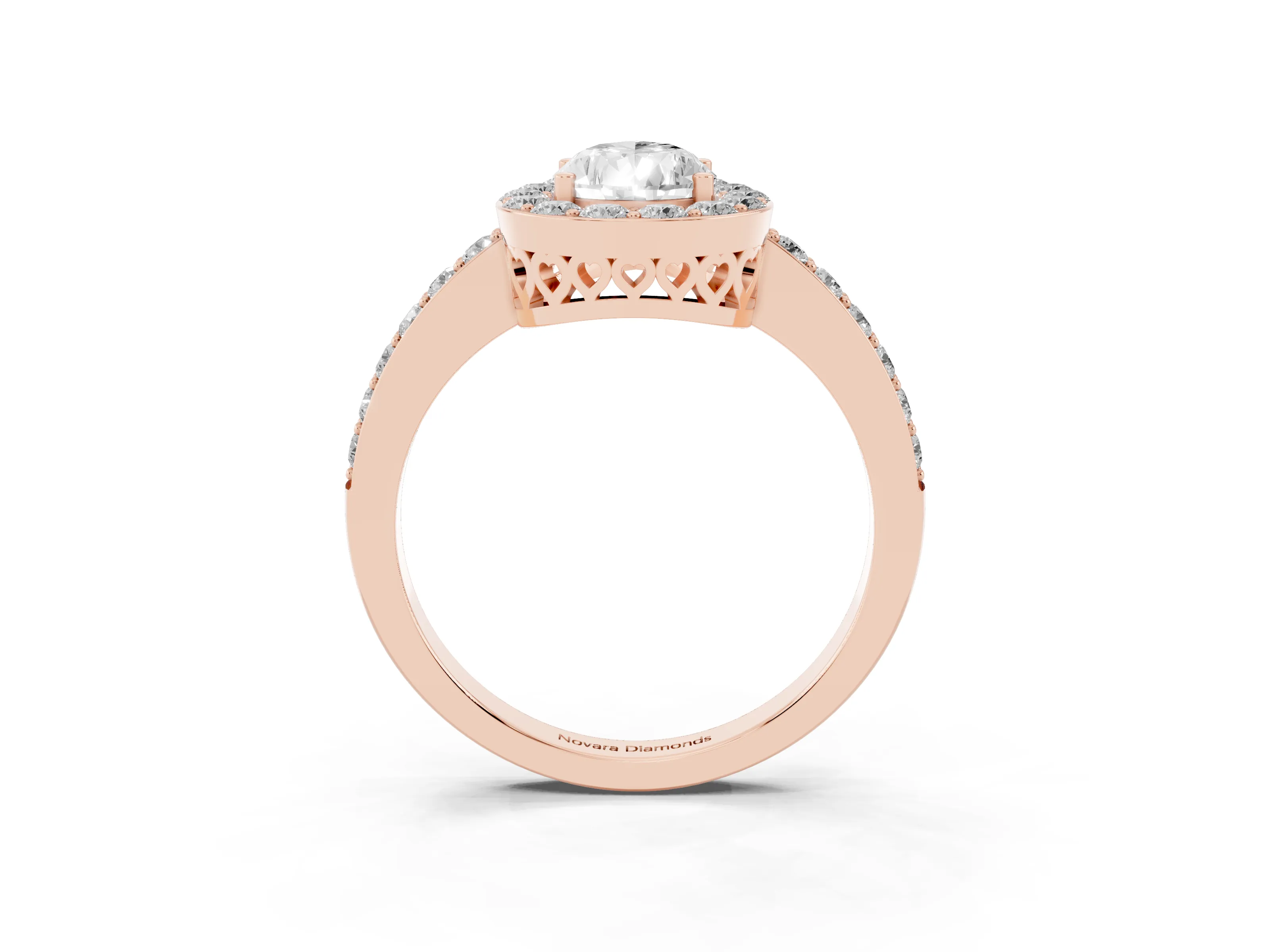 Pear Cut Diamond Halo Ring Set in Rose gold with Pavé-Setting Band and Open Prong Center