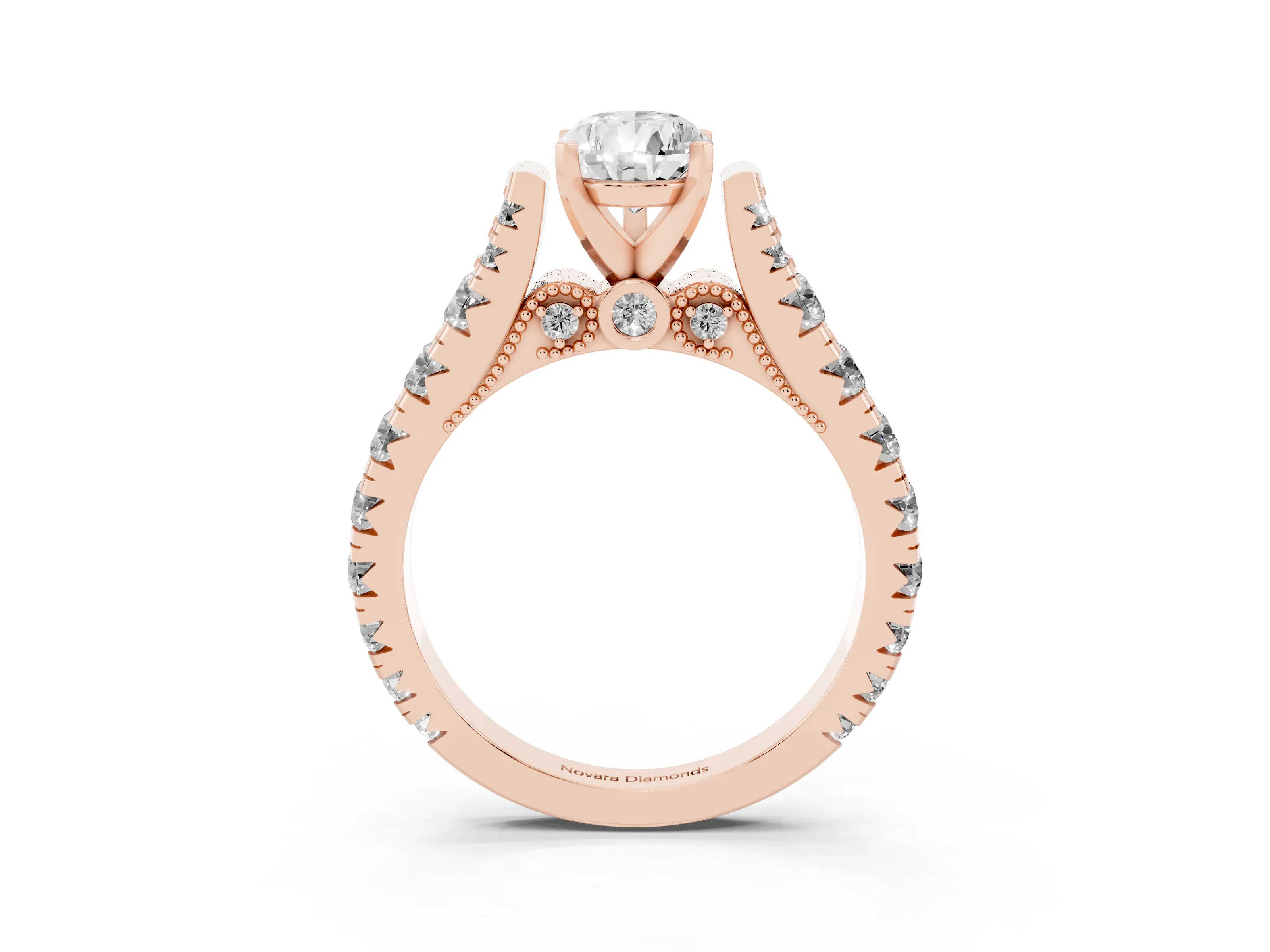 Pear Cut Diamond Classic Solitaire Ring Set in Rose gold with Pavé Band and Prong Setting