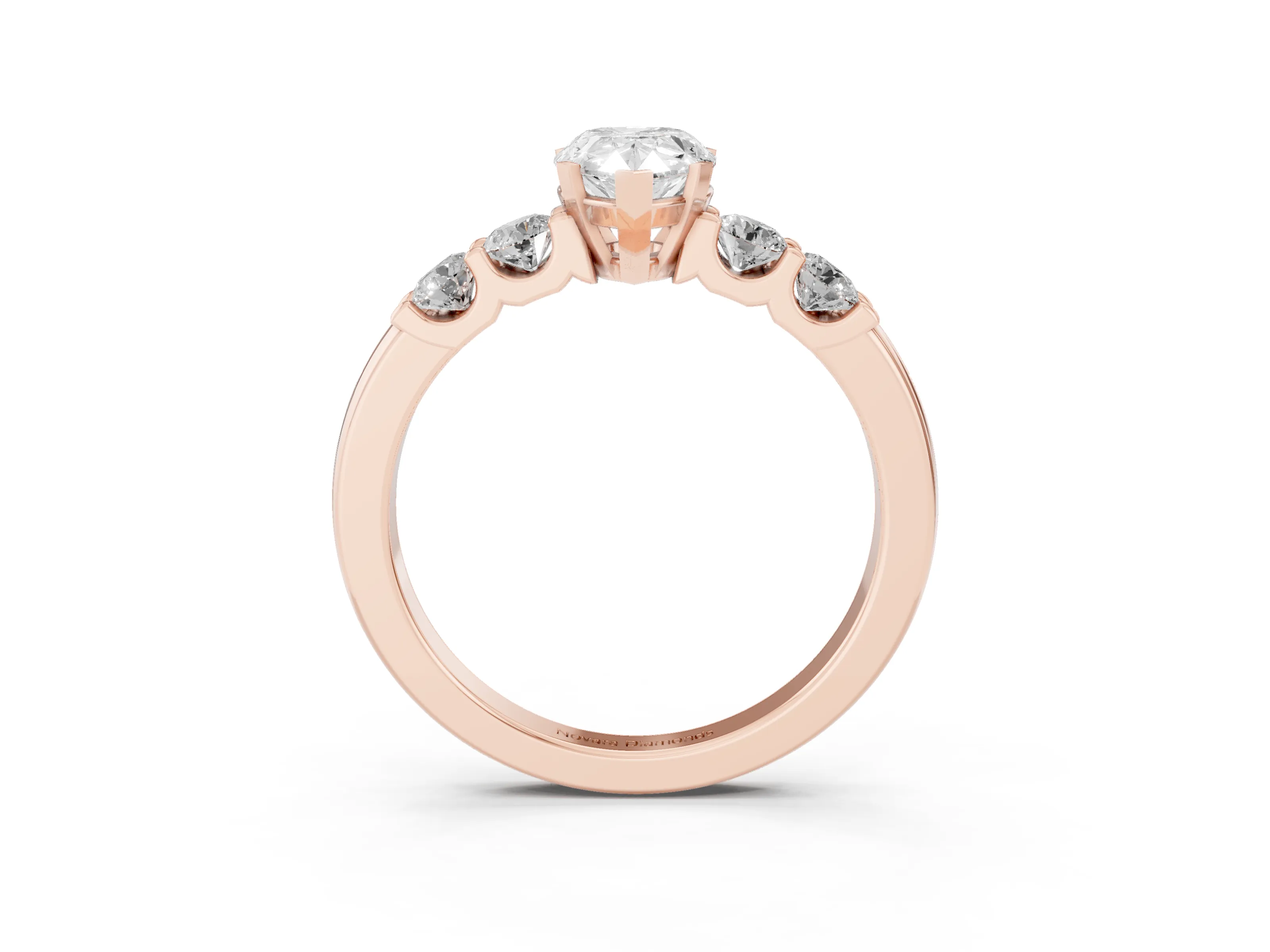 Pear Cut Diamond Five-Stone Prong Set Engagement Ring Set in Rose gold with Channel Band