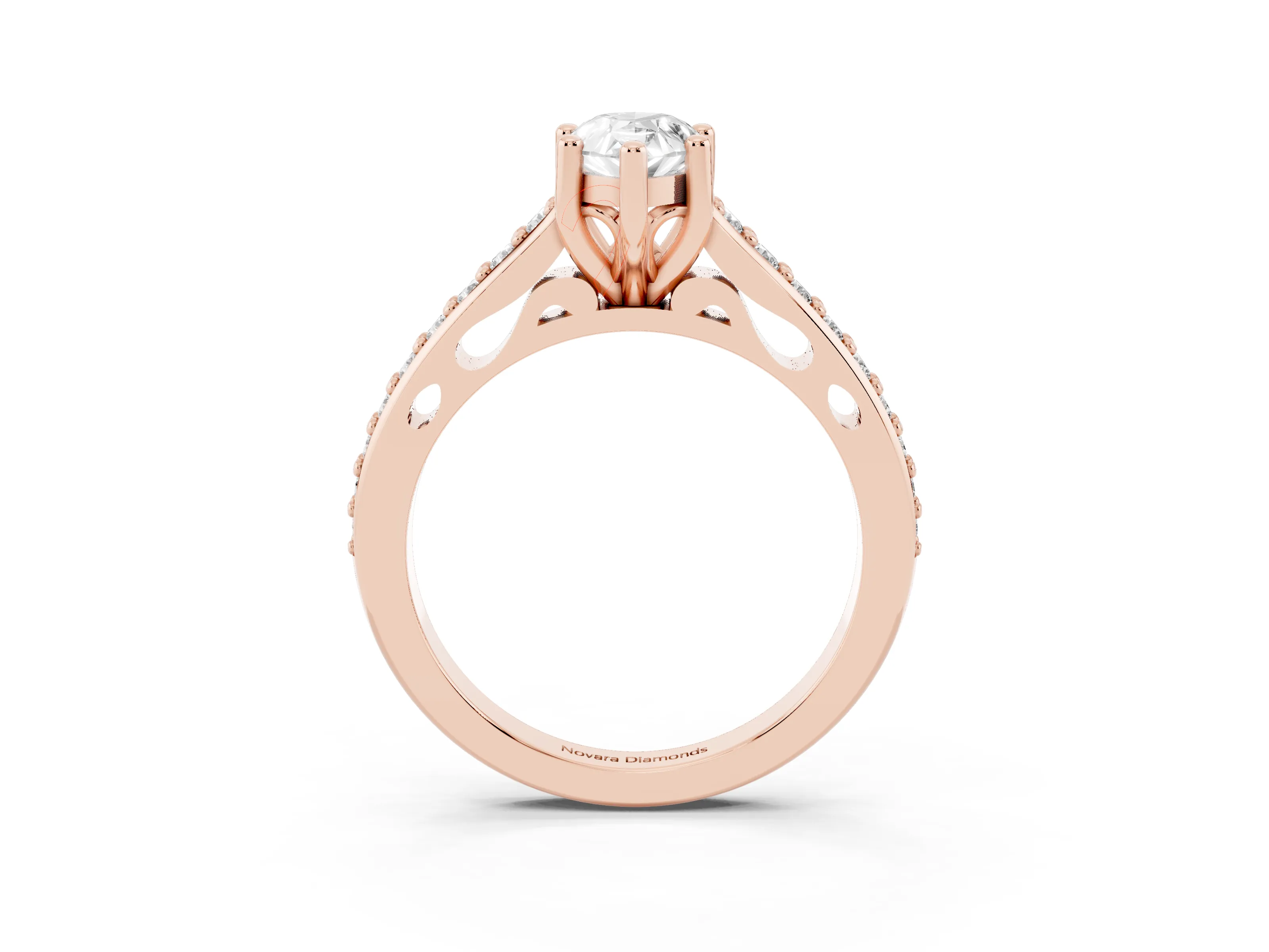 Pear Cut Diamond Prong Set Solitaire Engagement Ring Set in Rose gold with Pavé Band
