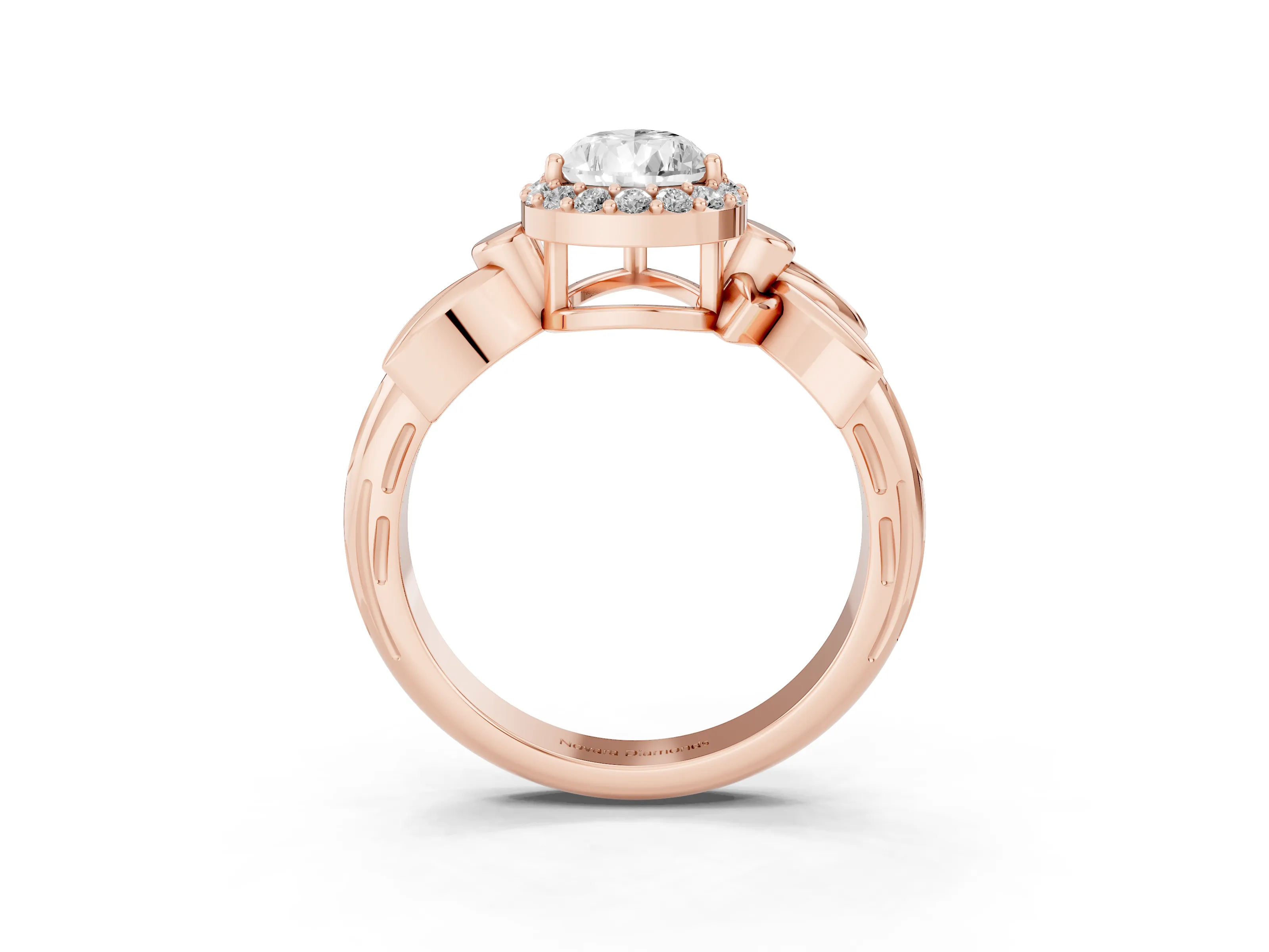 Pear Cut Diamond Halo Floral Band Ring Set in Rose gold with Prong Setting