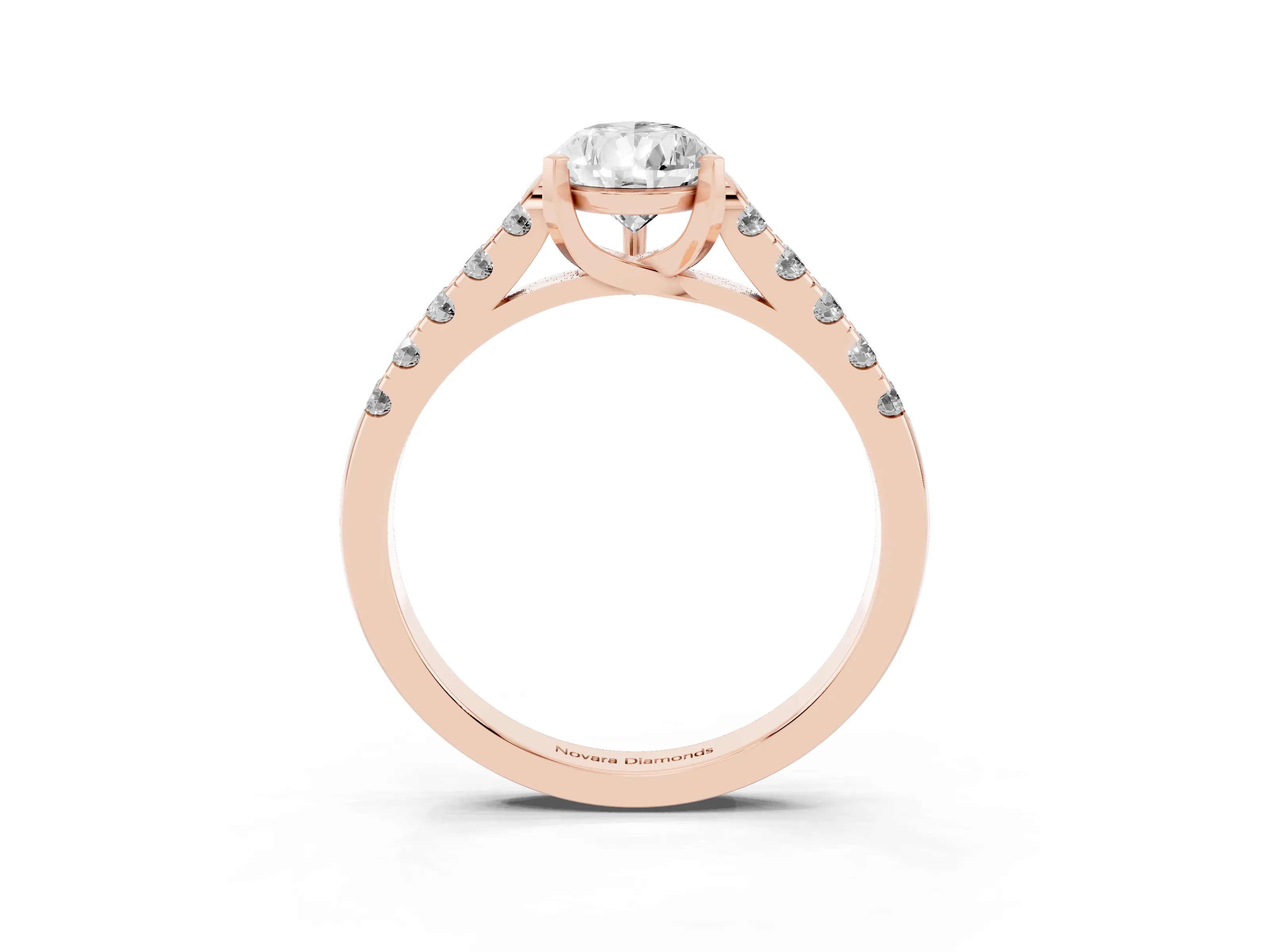 Pear-Shaped Half Pave Solitaire Engagement Ring Setting | Slim Flat Band | Rose Gold