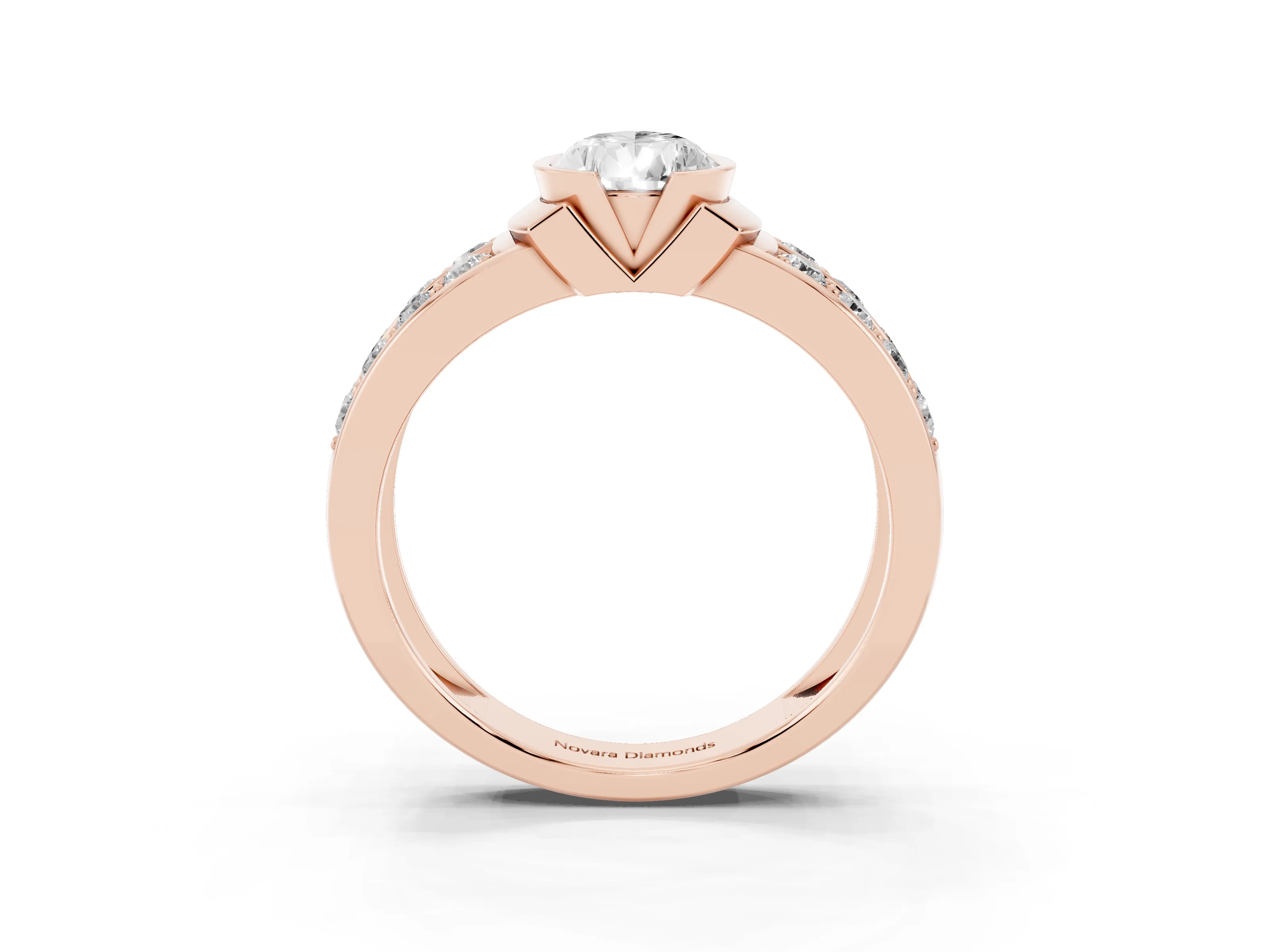 Pear Cut Diamond Wide Channel Set Band Ring Set in Rose gold with Bezel Setting