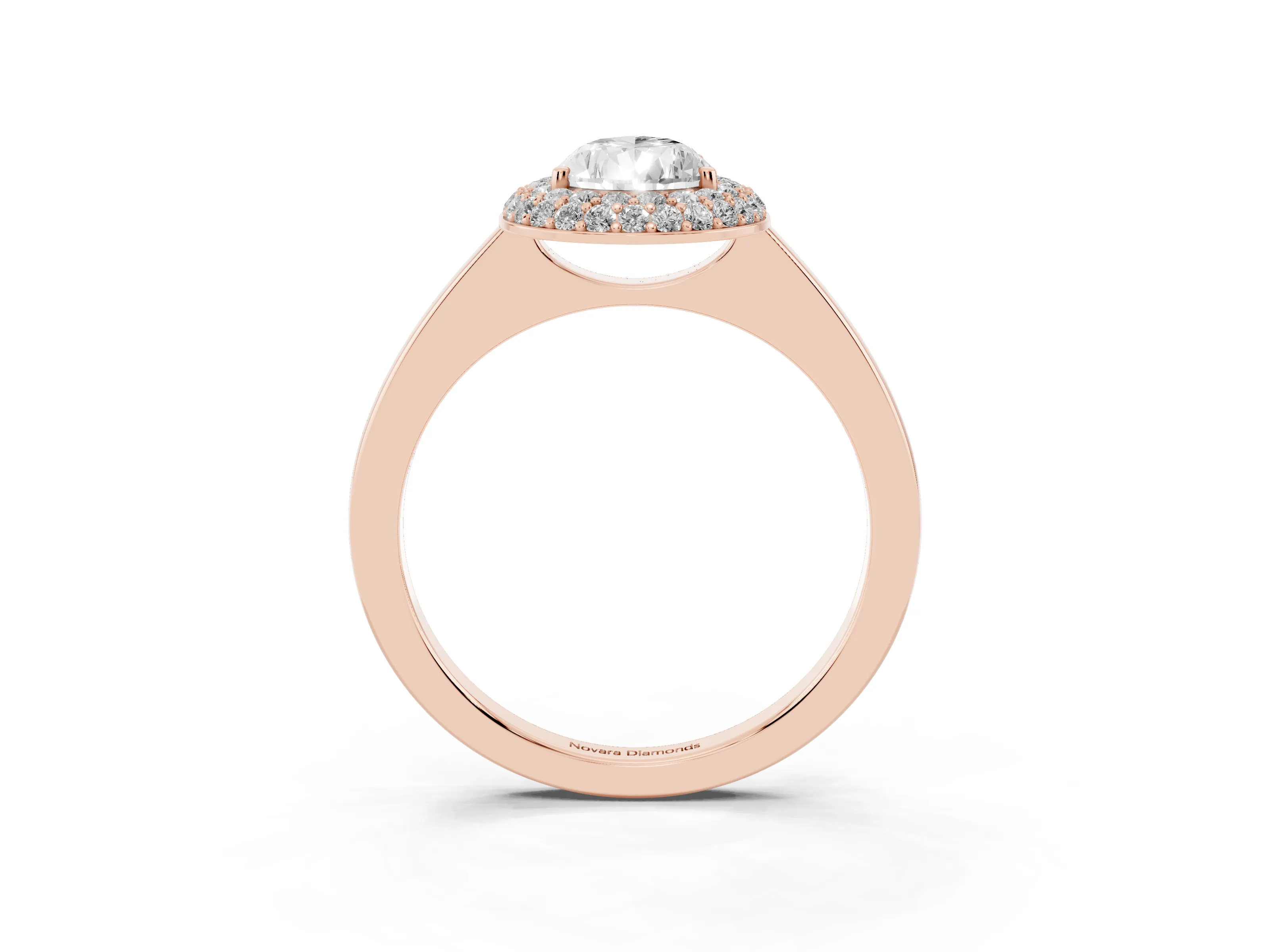 Pear Cut Diamond Halo Engagement Ring Set in Rose gold with Solitaire Band and Prong Setting