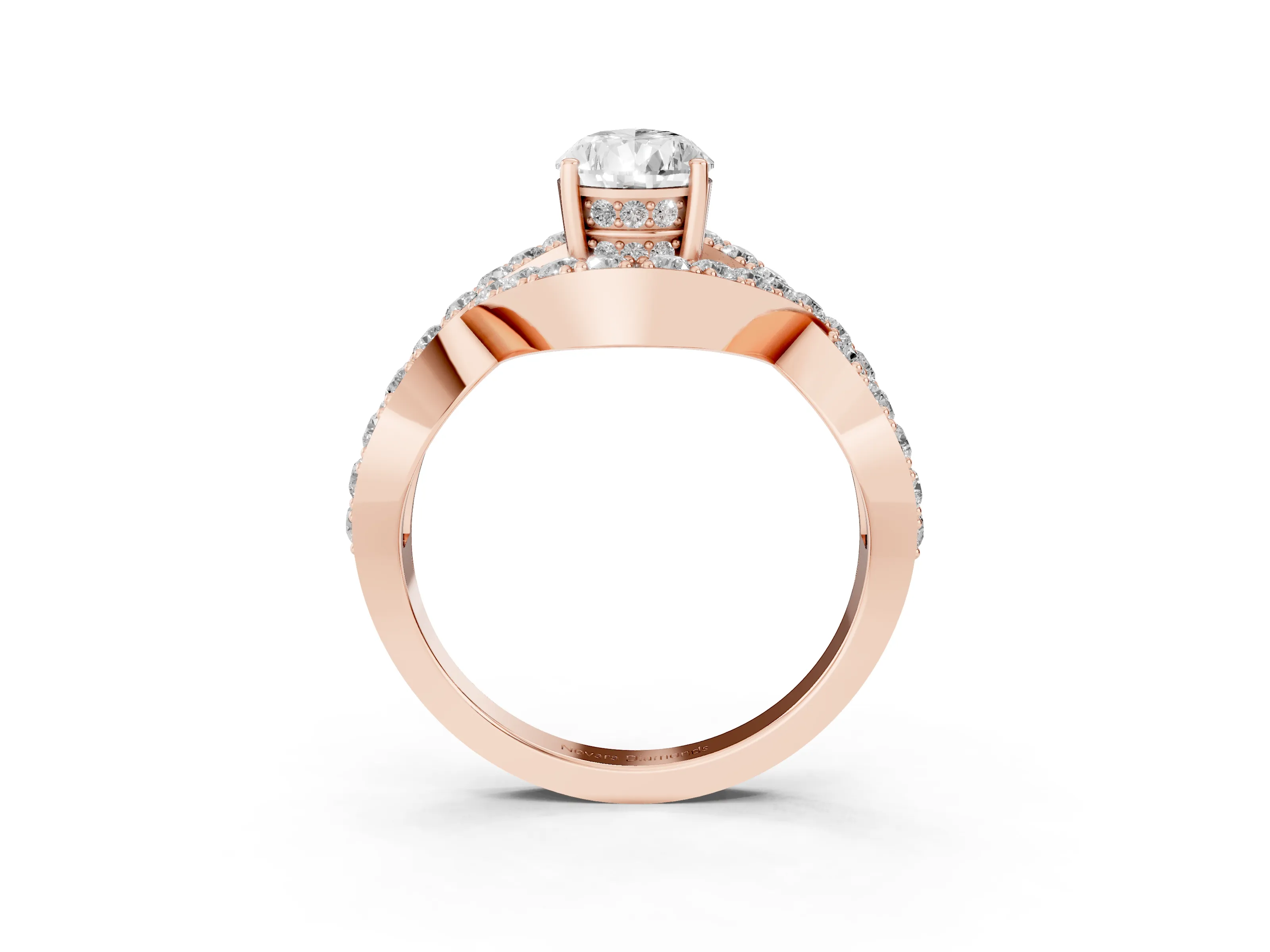Pear Cut Diamond Solitaire Twist Band Pavé Engagement Ring Set in Rose gold