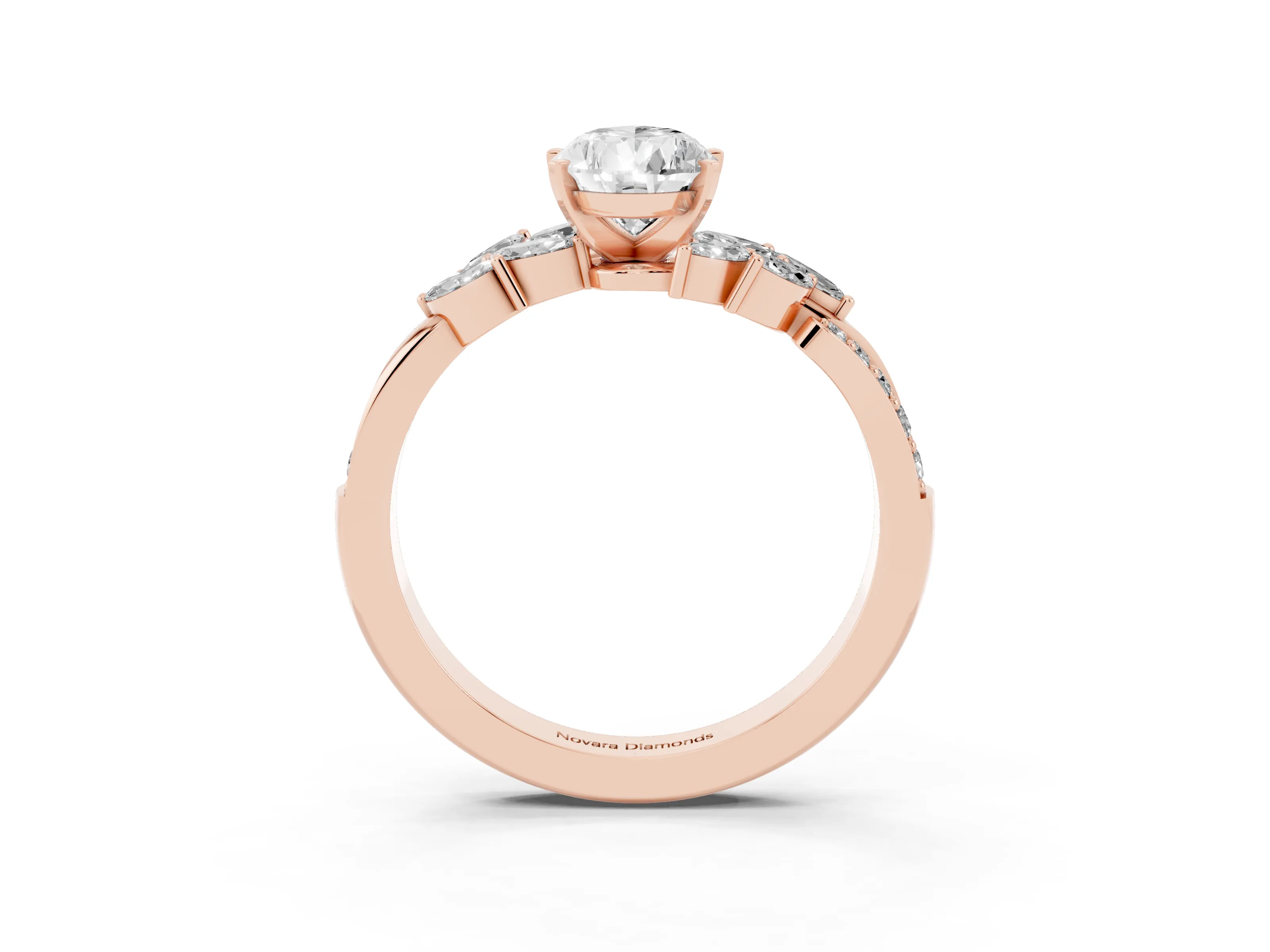 Pear Cut Diamond Solitaire Ring Set in Rose gold with Marquise Twist Band and Prong Setting